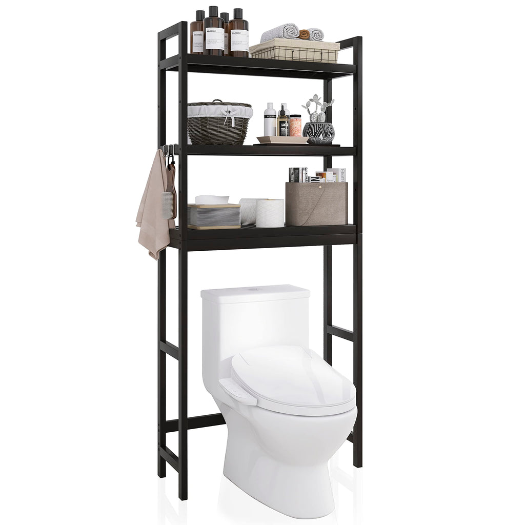SMIBUY Bathroom Storage Shelf, Bamboo Over-The-Toilet Organizer Rack, Freestanding Toilet Space Saver with 3-Tier Adjustable Shelves (Natural)