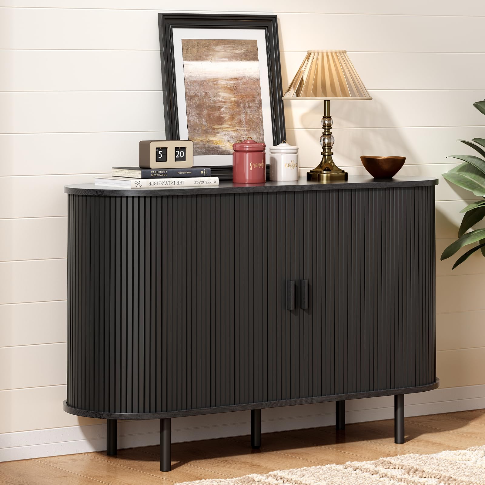 ONBRILL 31.5" Sideboard Buffet Cabinet with Storage, Storage Cabinet with Sliding Door & Adjustable Shelf, Modern Accent Coffee Bar Console Table for Kitchen, Entryway, Walnut