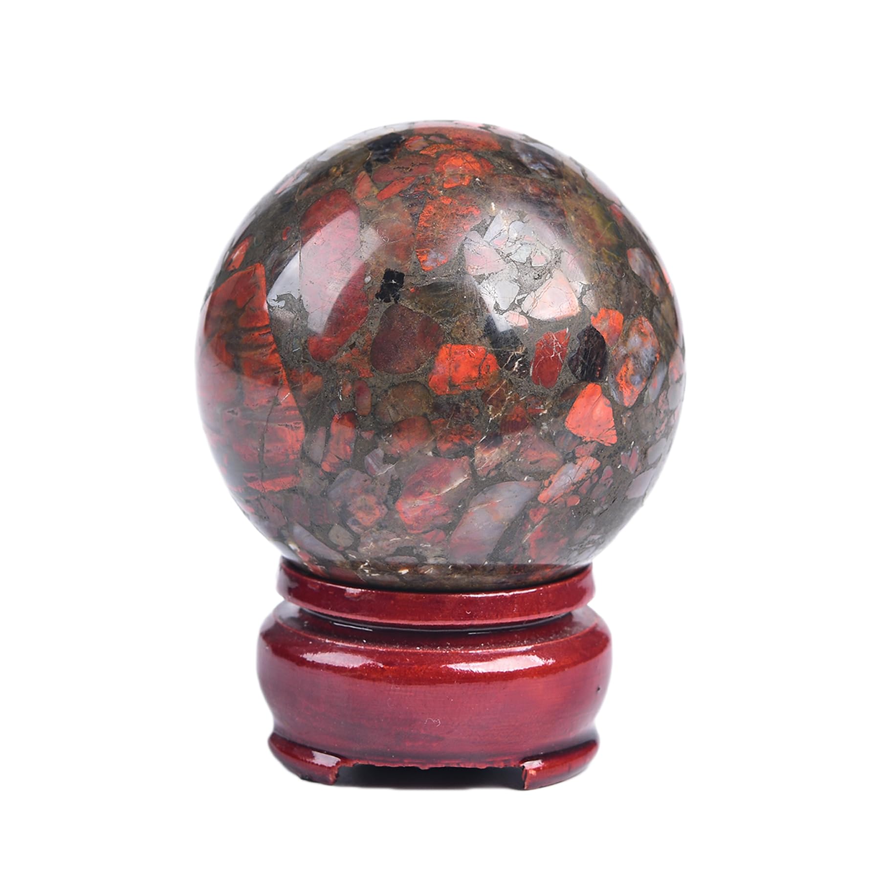 JIC Gem Natural Amazonite Crystal Sphere with Wood Stand Gemstone Sphere,Polished Healing Energy Mineral Gemstone Balls for Reiki Chakra Decoration Fengshui (60-70mm)