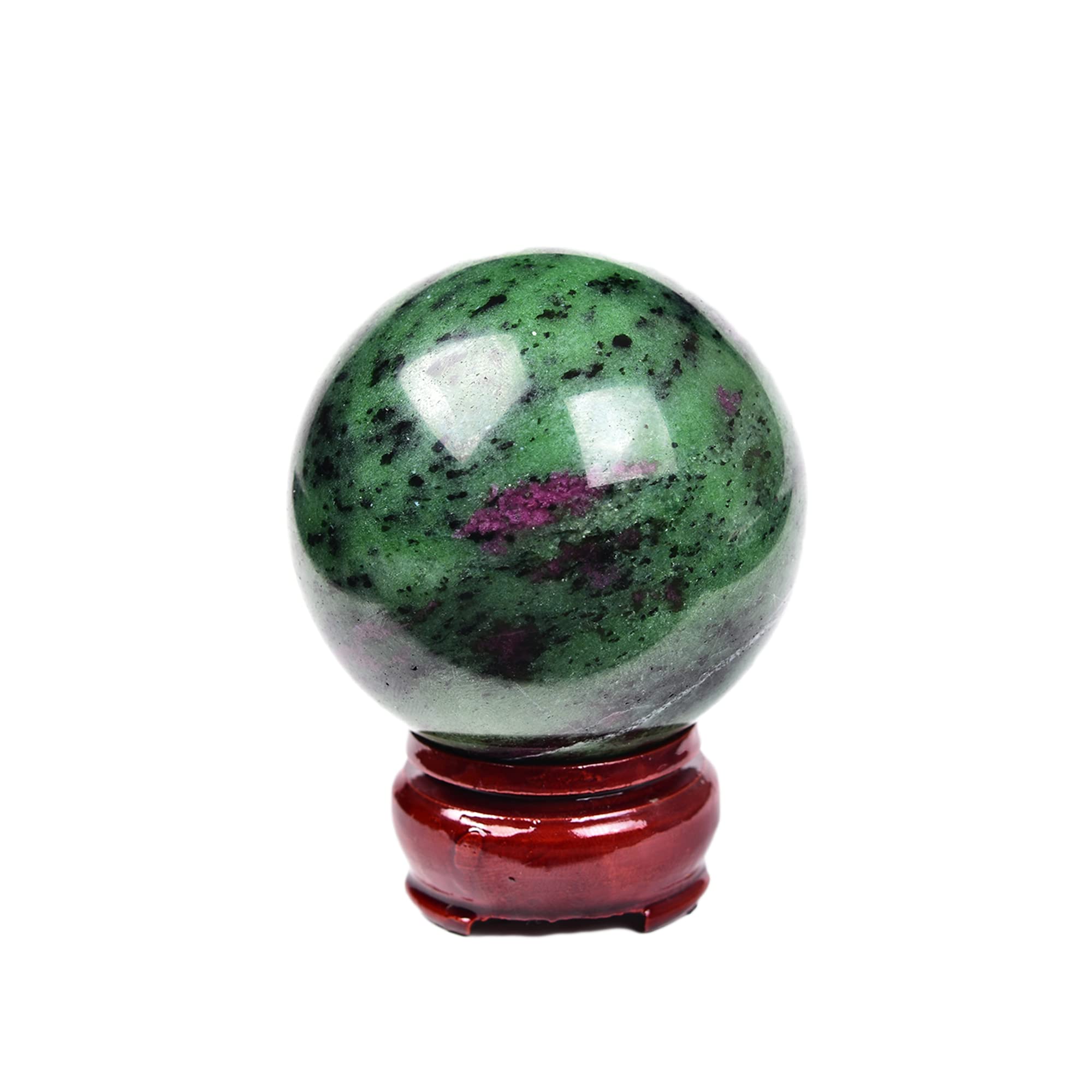 JIC Gem Natural Amazonite Crystal Sphere with Wood Stand Gemstone Sphere,Polished Healing Energy Mineral Gemstone Balls for Reiki Chakra Decoration Fengshui (60-70mm)