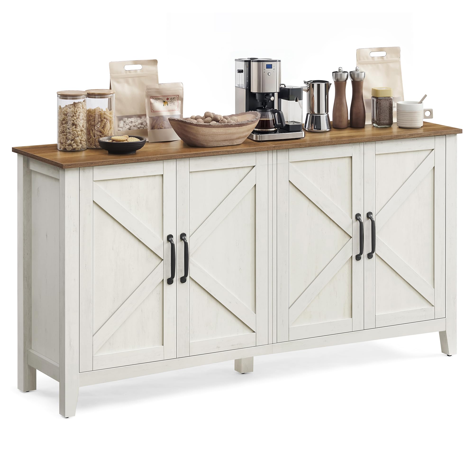 VASAGLE MAXE Collection - Buffet Cabinet, Fluted Console Cabinet, Sideboard with Adjustable Shelf, Mid Century Modern Buffet Table, 15.8 x 29.9 x 31.5 Inches, Oak Beige UBBK344Y01