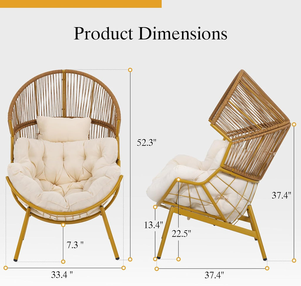 Oversized Rattan Basket Egg Chair 550LBS for Patio Balcony Bedroom