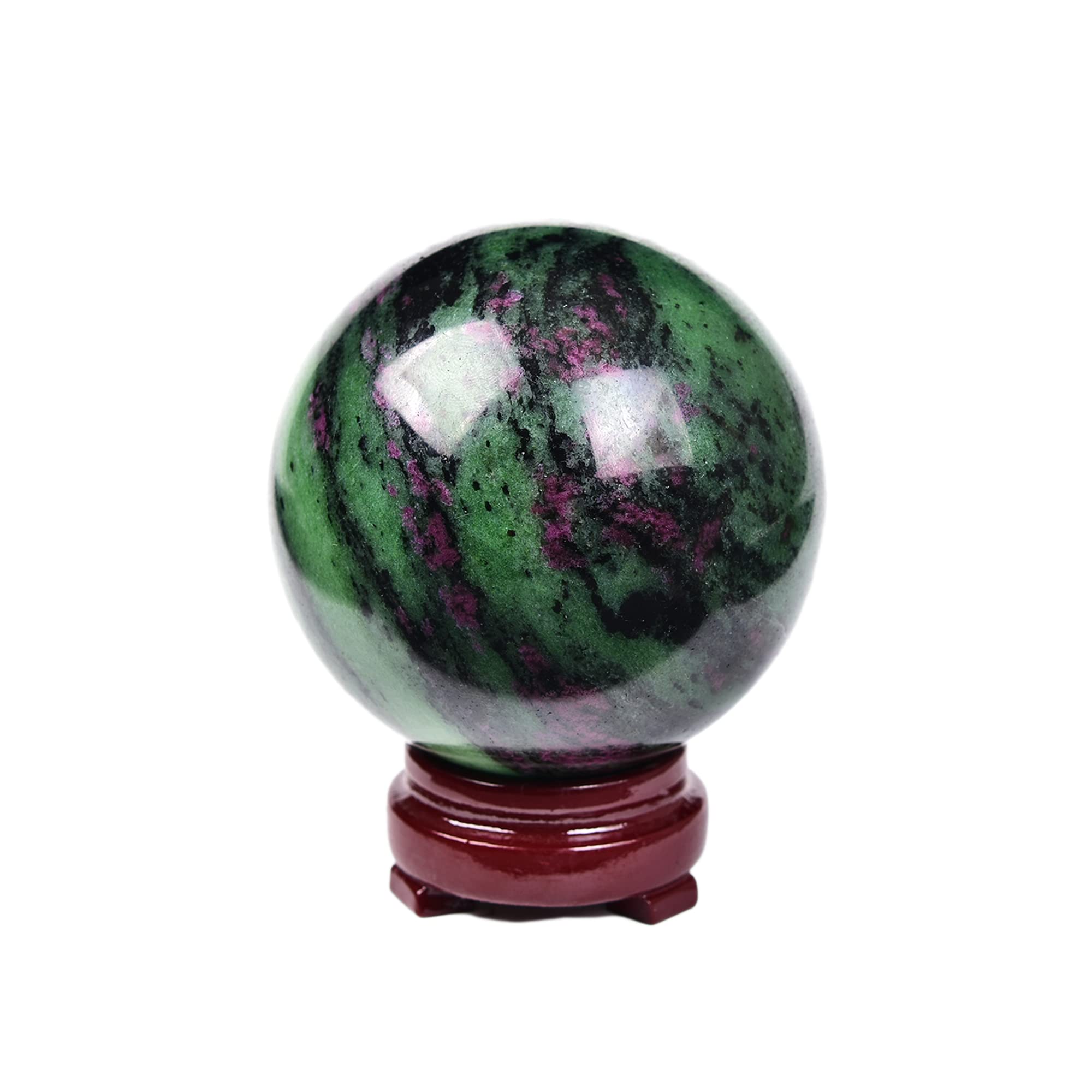 JIC Gem Natural Amazonite Crystal Sphere with Wood Stand Gemstone Sphere,Polished Healing Energy Mineral Gemstone Balls for Reiki Chakra Decoration Fengshui (60-70mm)
