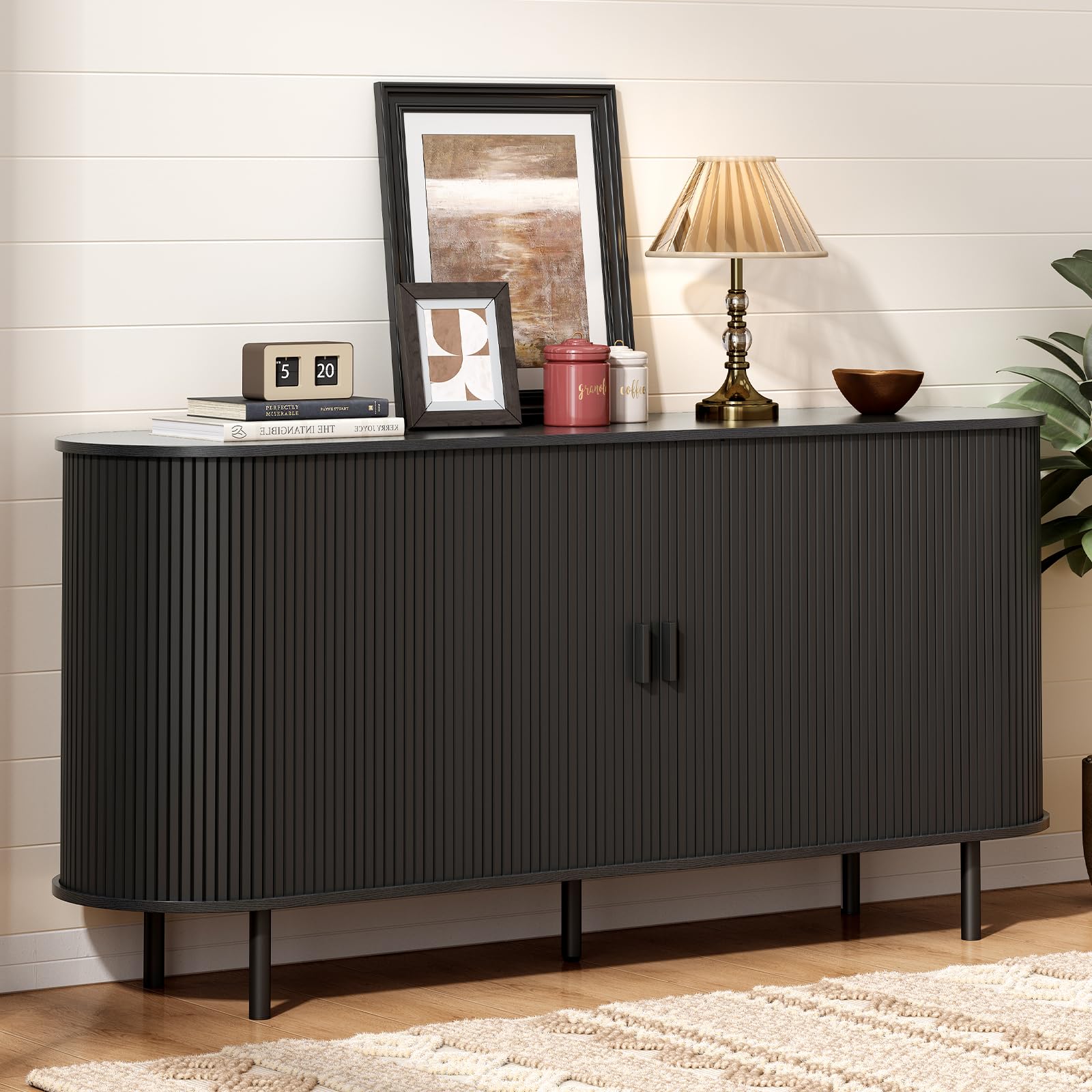 ONBRILL 31.5" Sideboard Buffet Cabinet with Storage, Storage Cabinet with Sliding Door & Adjustable Shelf, Modern Accent Coffee Bar Console Table for Kitchen, Entryway, Walnut