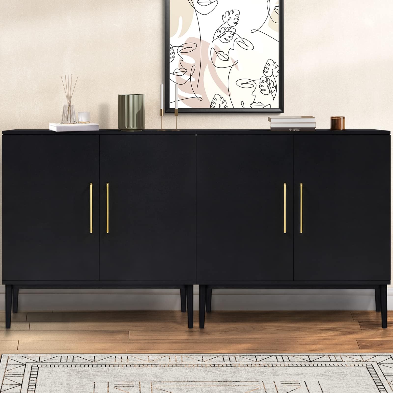 Fluted Storage Cabinet, Buffet Cabinet with Storage, Wood Sideboard with Adjustable Shelf, Modern Accent Cabinet & Console Table for Entryway, Living Room, Dining Room, Natural