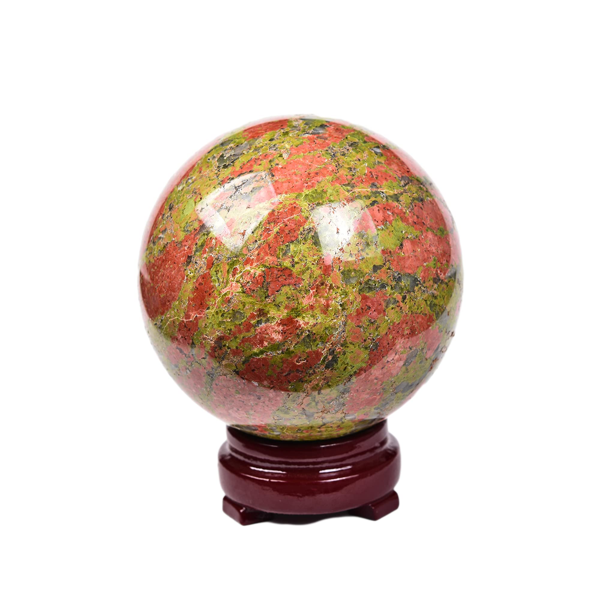 JIC Gem Natural Amazonite Crystal Sphere with Wood Stand Gemstone Sphere,Polished Healing Energy Mineral Gemstone Balls for Reiki Chakra Decoration Fengshui (60-70mm)