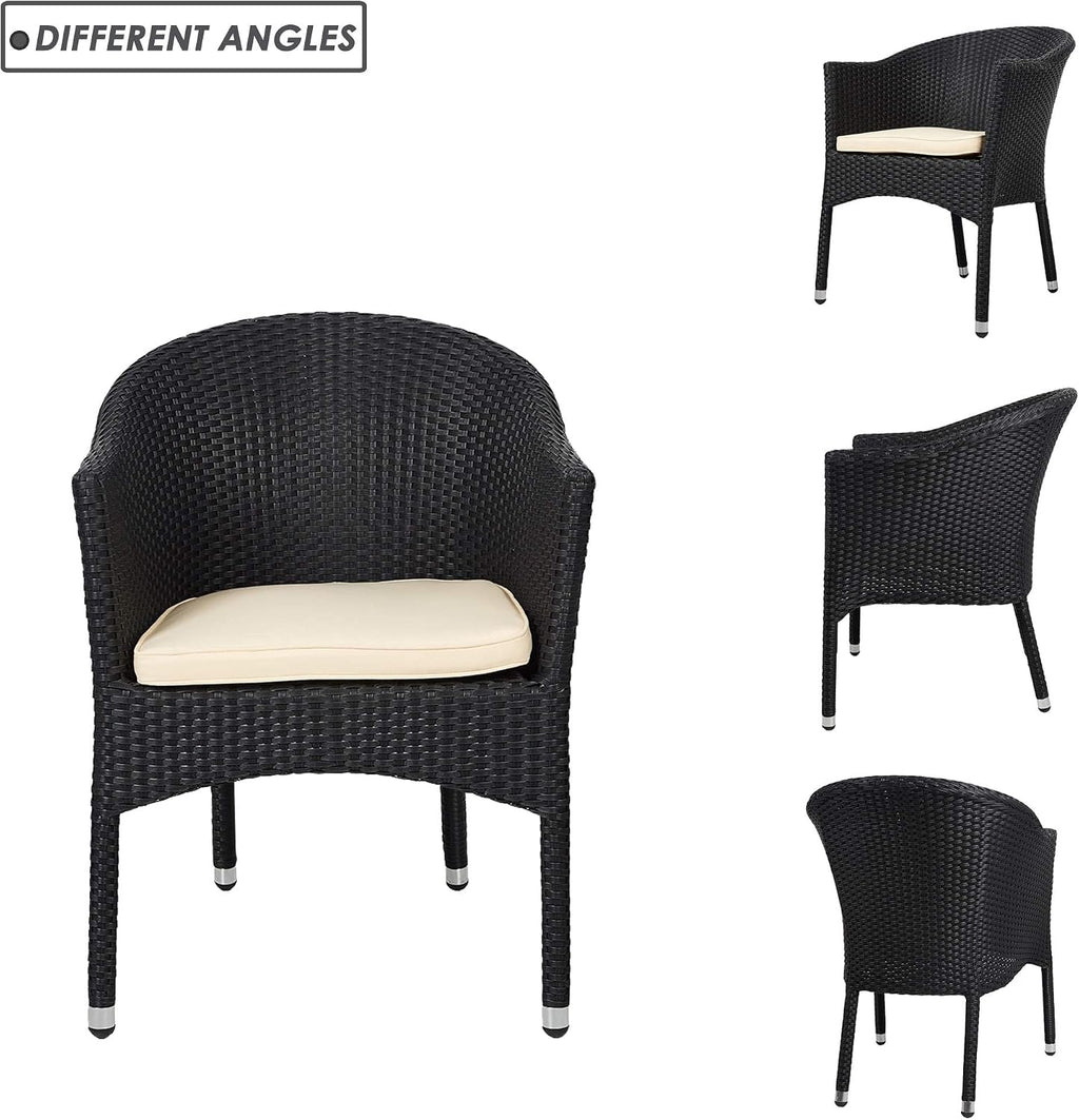 LUCKYERMORE Wicker Chair Patio Dining Chairs Outdoor Garden Lawn Wicker with Soft Cushion,Wicker Arm Chairs,Rattan Plastic Chairs,Home Furniture Stackable Rattan Dining Chair,Black