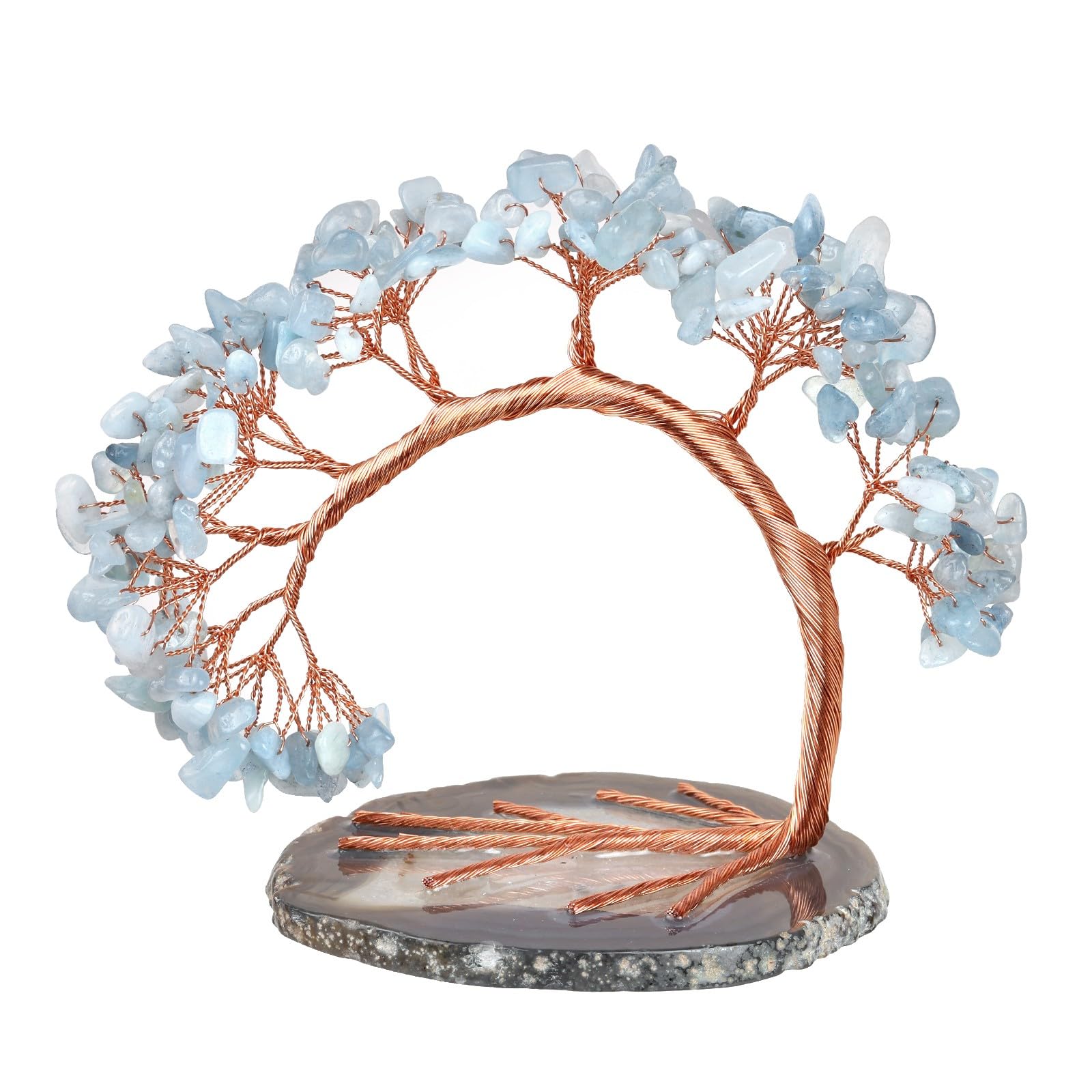 Handmade Fluorite Crystal Tree on Agate Slice Base, Feng Shui Stone Money Tree Bonsai for Home Office Decoration, 4.5"-5.2"