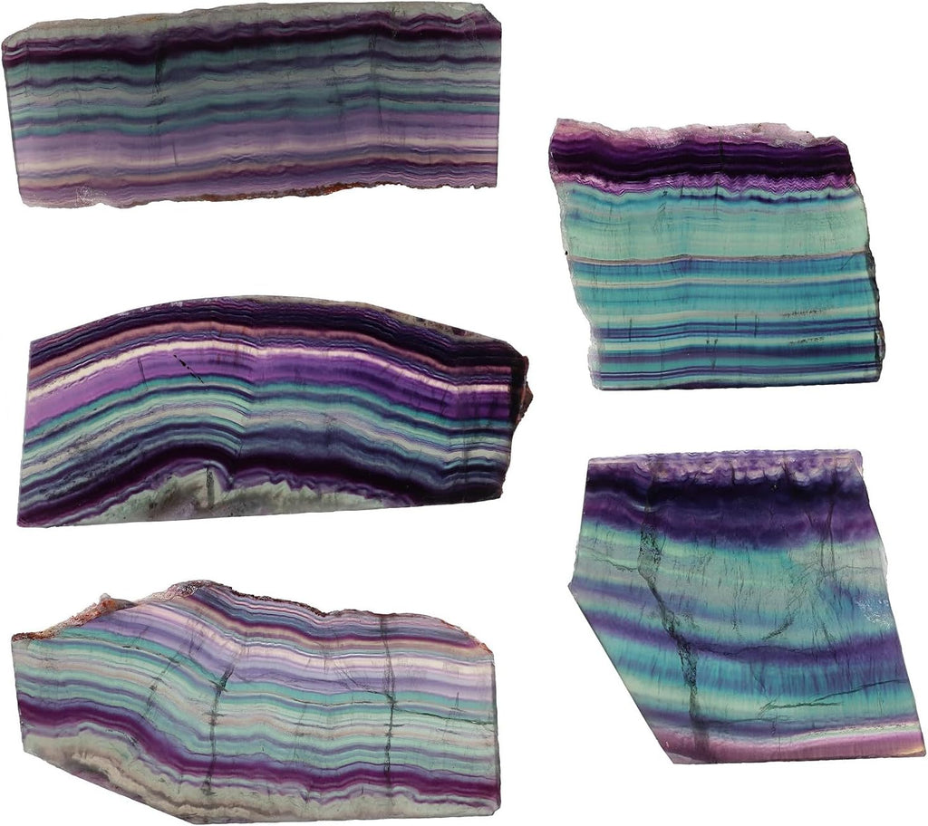 TUMBEELLUWA Irregular Rainbow Fluorite Slab Crystal Stone Collection for Desk Table Decor, Natural Crystal Mineral Specimen with Wooden Display Stand