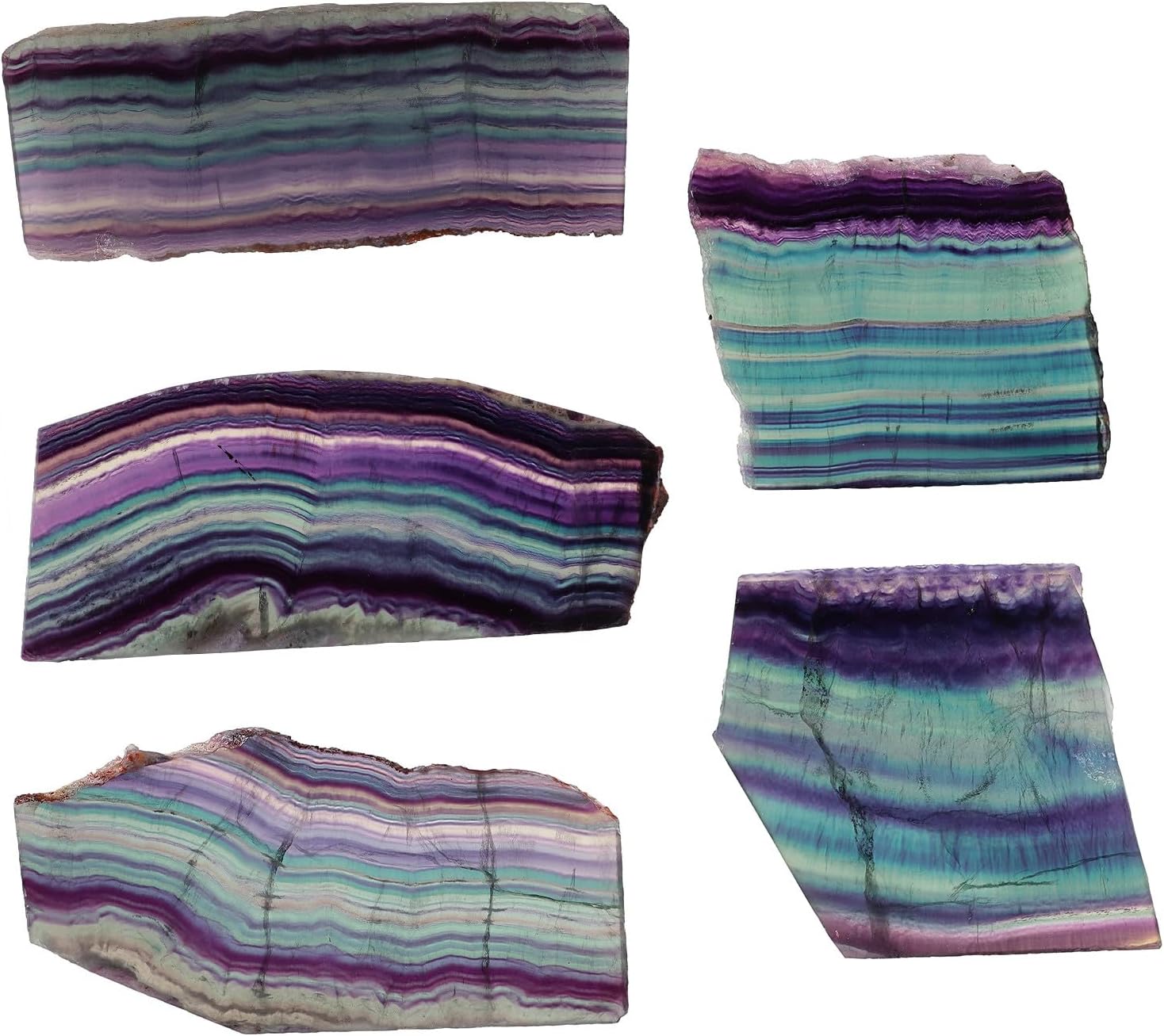 TUMBEELLUWA Irregular Rainbow Fluorite Slab Crystal Stone Collection for Desk Table Decor, Natural Crystal Mineral Specimen with Wooden Display Stand