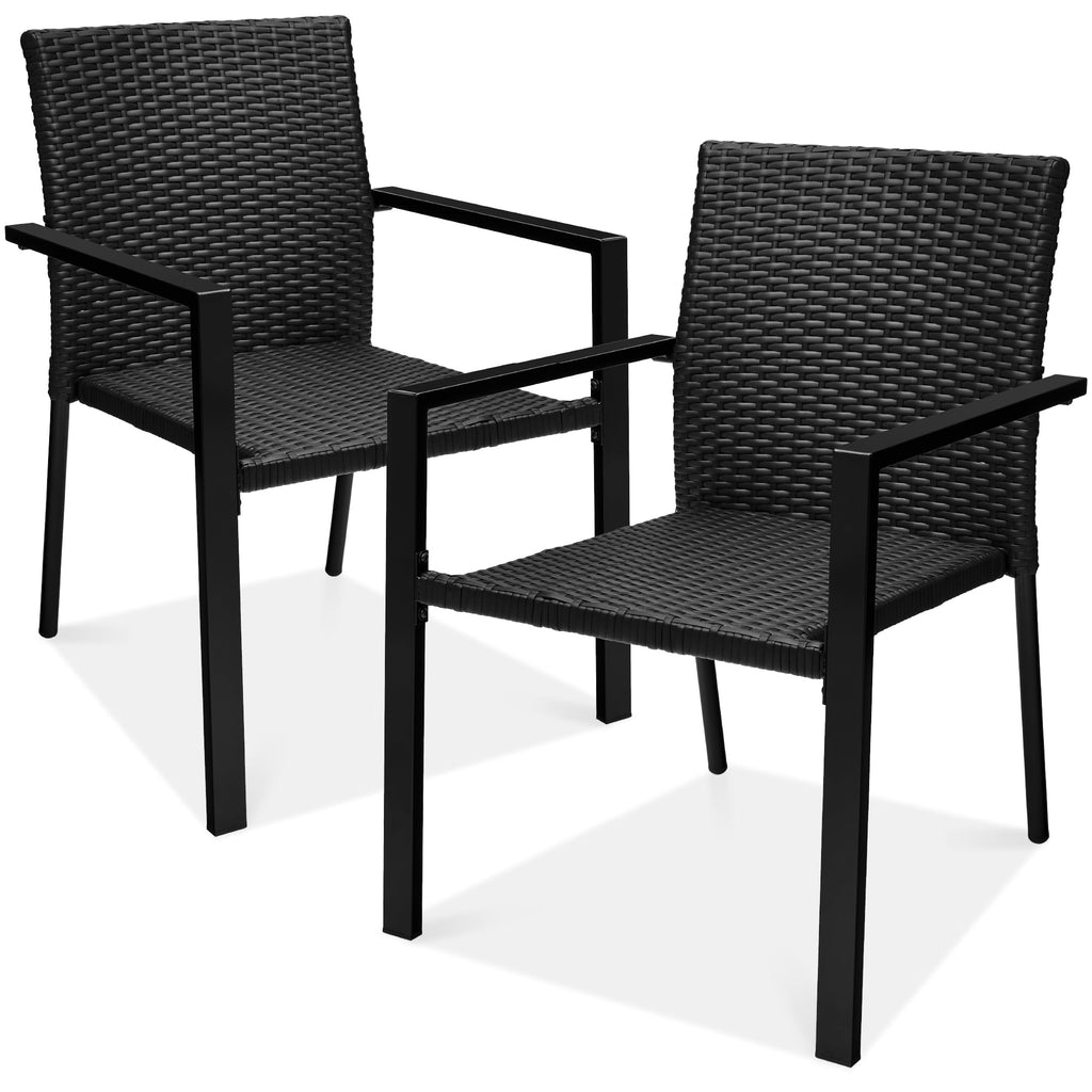 Best Choice Products Set of 2 Stackable Outdoor Wicker Dining Chairs All-Weather Firepit Armchair w/Armrests, Steel Frame for Patio, Deck, Garden, Yard - Brown