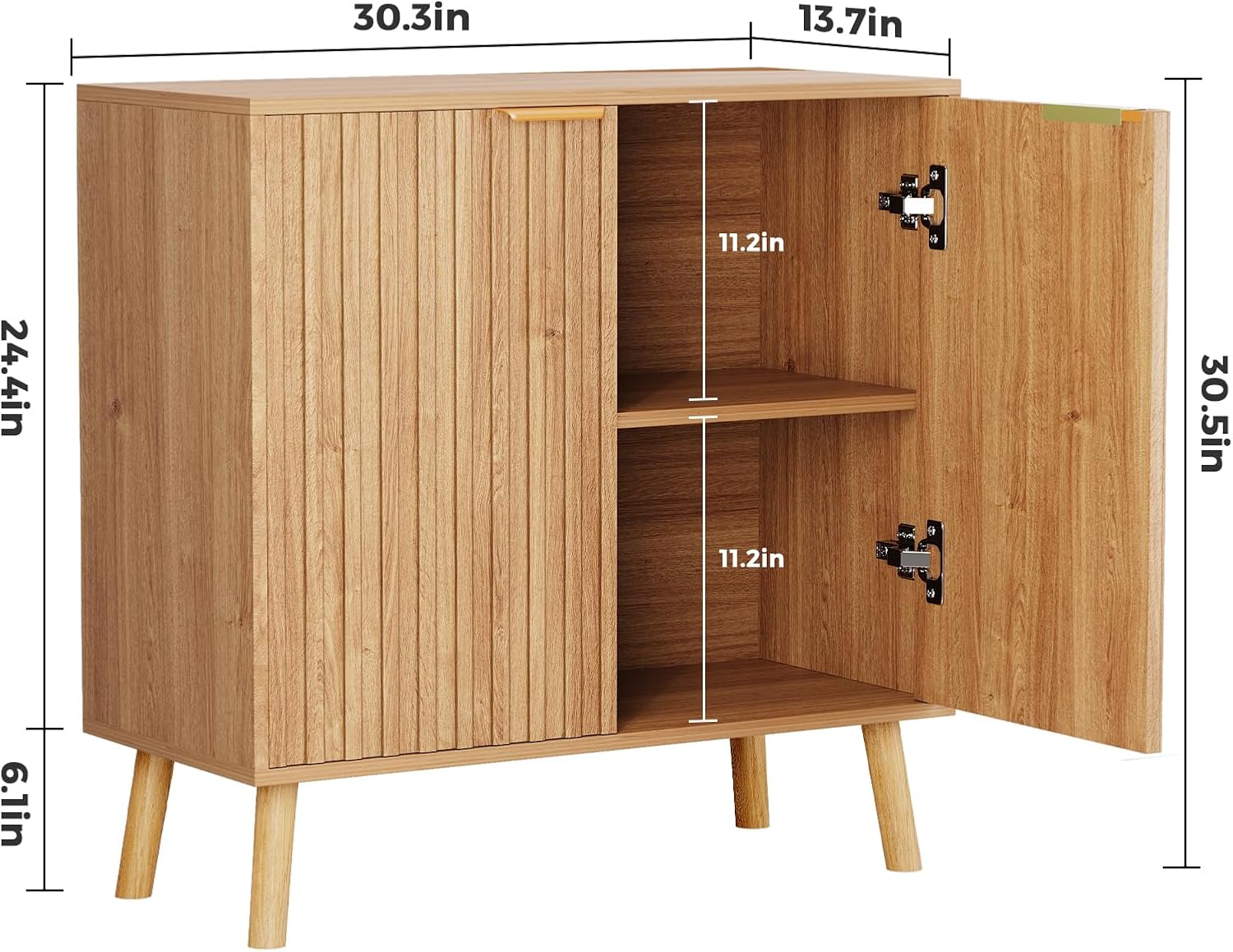 Fluted Storage Cabinet, Buffet Cabinet with Storage, Wood Sideboard with Adjustable Shelf, Modern Accent Cabinet & Console Table for Entryway, Living Room, Dining Room, Natural