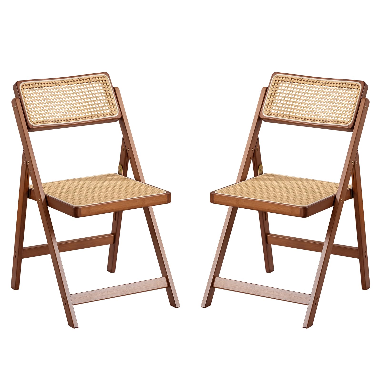 Furlide Rattan Dining Chairs Set of 2, Mid-Century Accent Armchair, Wicker Chair, Outdoor Bamboo Chair for Dining Room, Living Room, Bedroom, Kitchen, Walnut