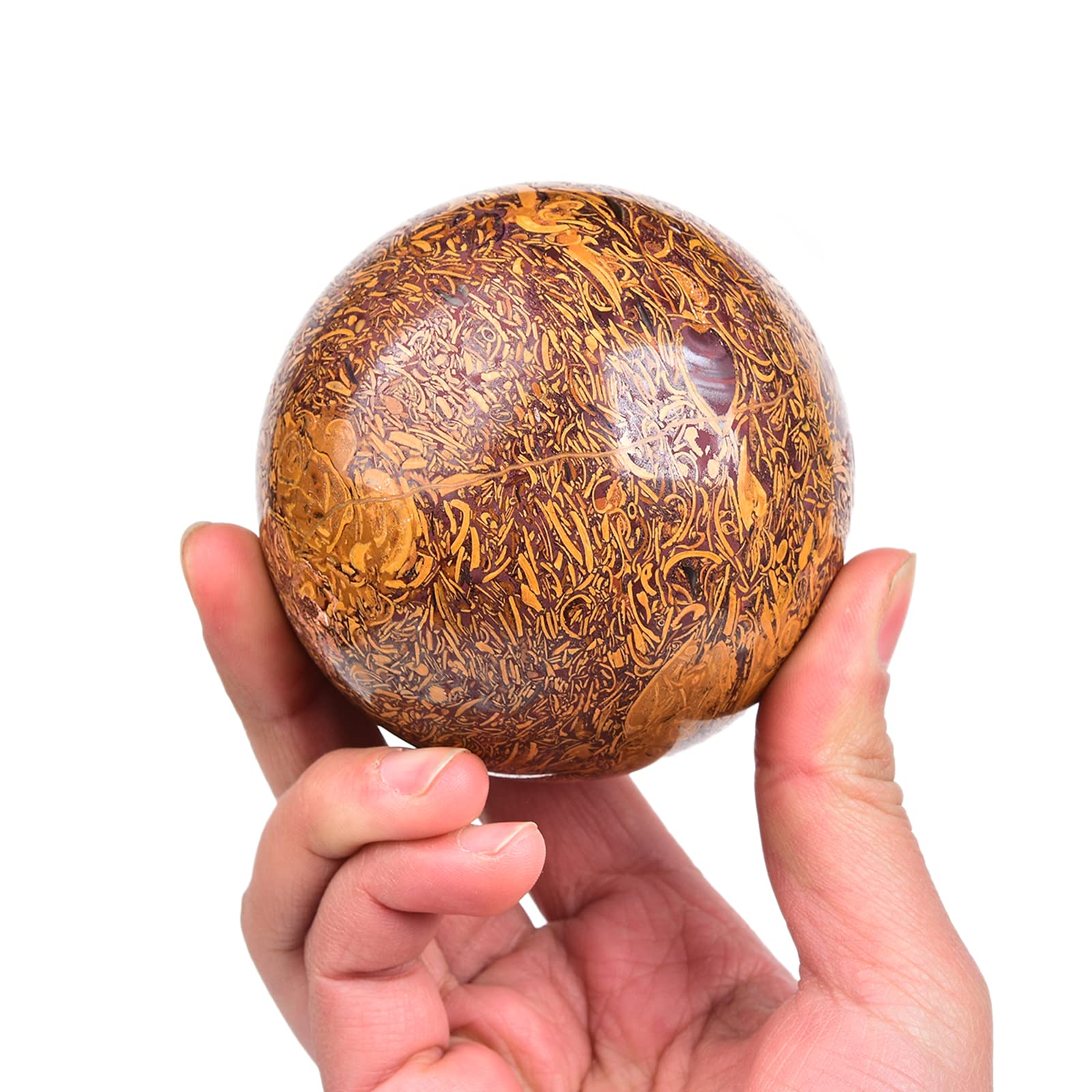 JIC Gem Natural Amazonite Crystal Sphere with Wood Stand Gemstone Sphere,Polished Healing Energy Mineral Gemstone Balls for Reiki Chakra Decoration Fengshui (60-70mm)