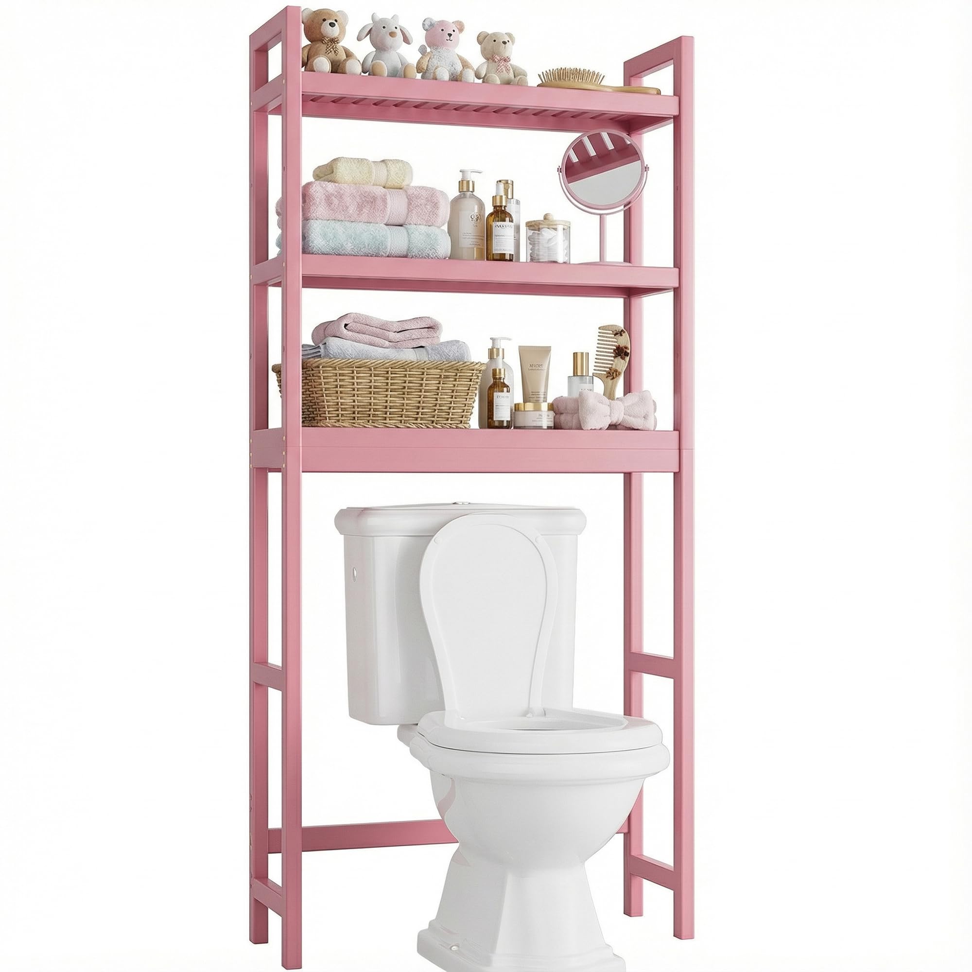 SMIBUY Bathroom Storage Shelf, Bamboo Over-The-Toilet Organizer Rack, Freestanding Toilet Space Saver with 3-Tier Adjustable Shelves (Natural)