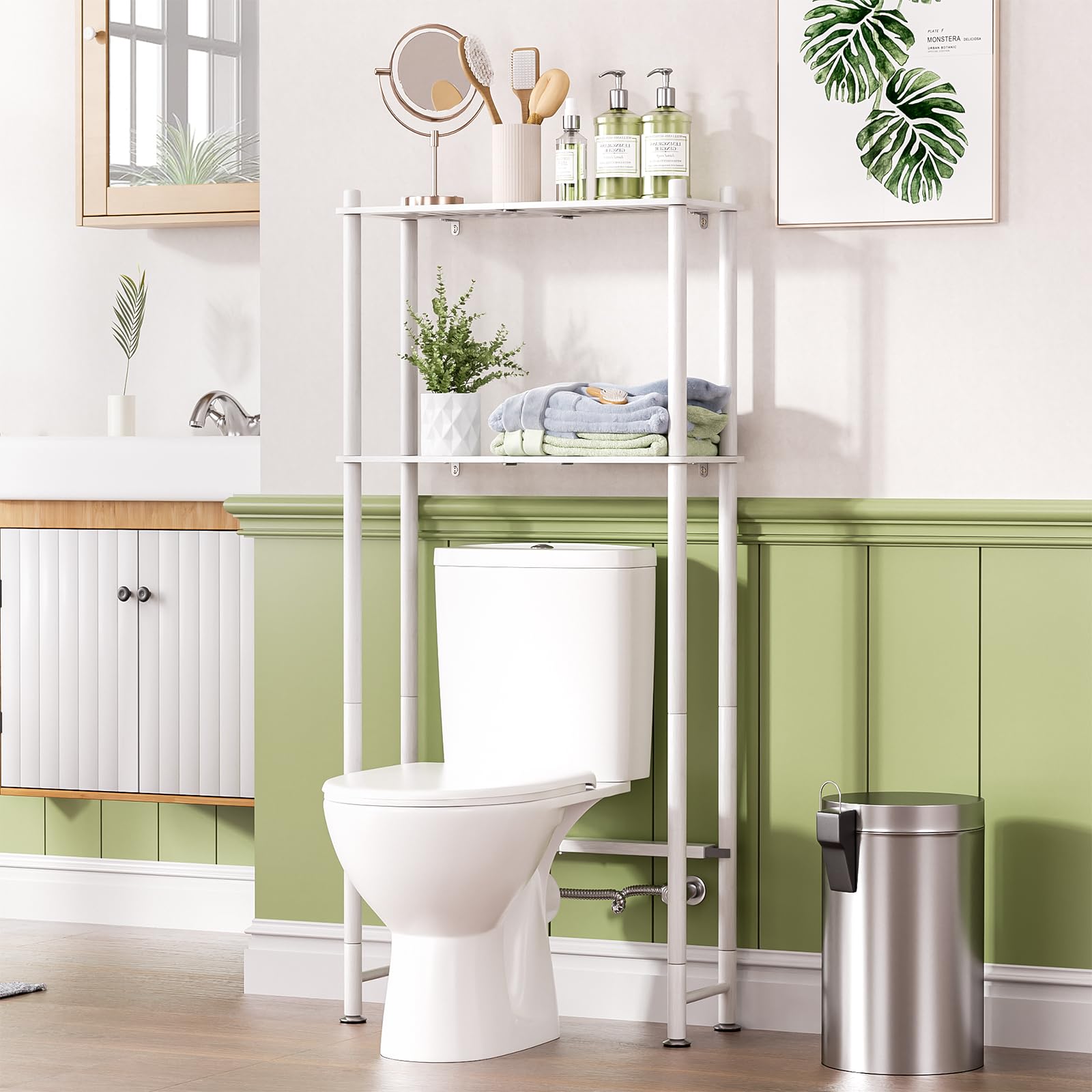 AmazerBath Bamboo Over The Toilet Storage Shelf, 2-Tier Over Toilet Organizer Rack, Freestanding Above Toilet Shelf for Bathroom, Laundry, Space Saver, Natural Color