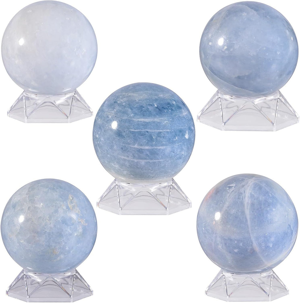 Sportmusies Natural Blue Celestite Stone Sphere with Acrylic Stand, Polished Crystal Ball Decoration for Home & Office