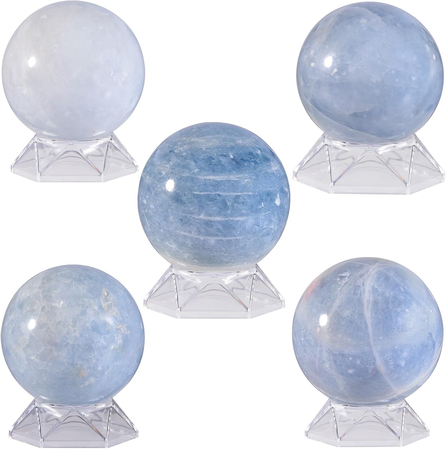 Sportmusies Natural Blue Celestite Stone Sphere with Acrylic Stand, Polished Crystal Ball Decoration for Home & Office