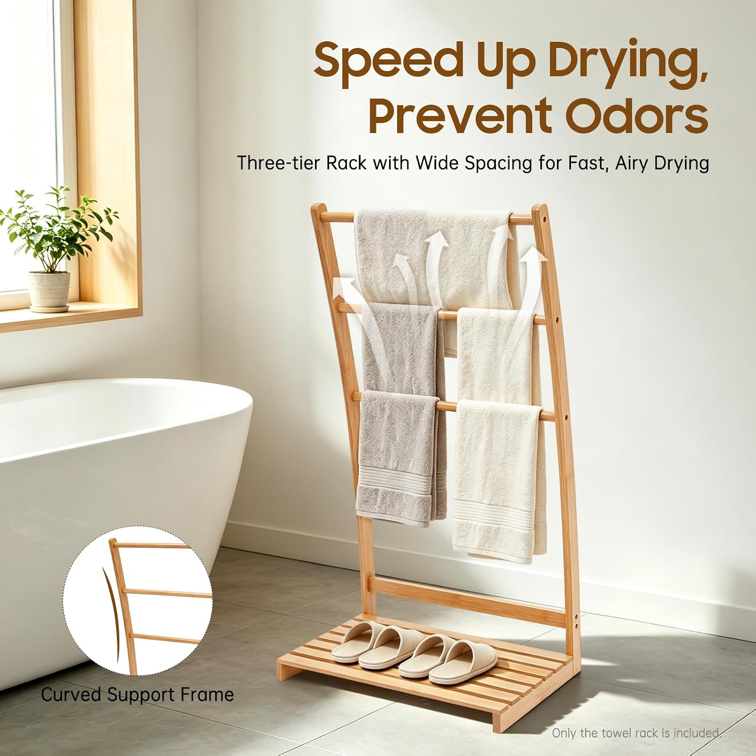 40 Bamboo 3 Tier Towel Rack Quilt Rack Stand or Blanket Rack Extra Tall freestanding Solid Wood Towel Rack with Bottom Storage Shelf for Living Room or Bedroom