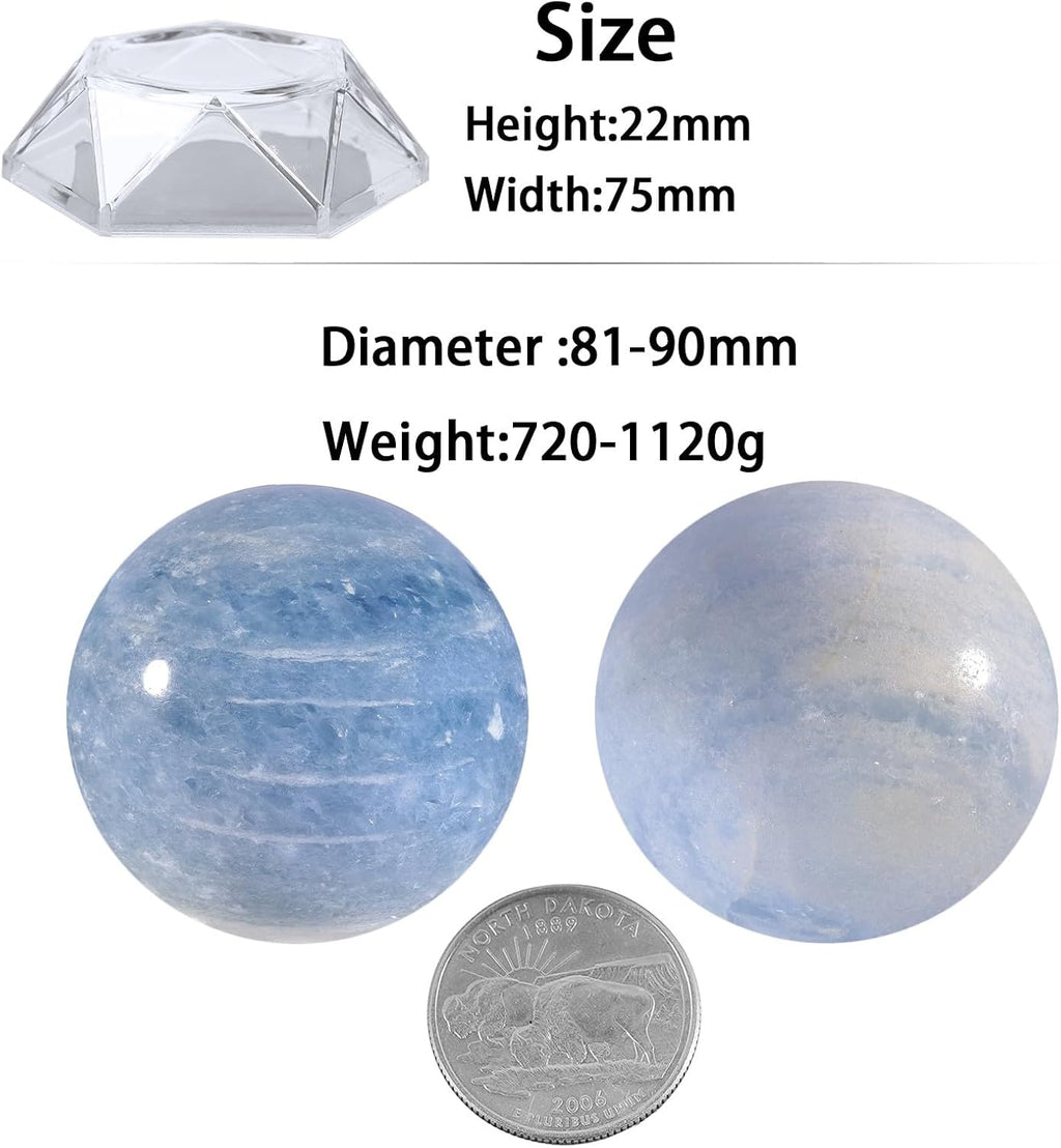 Sportmusies Natural Blue Celestite Stone Sphere with Acrylic Stand, Polished Crystal Ball Decoration for Home & Office
