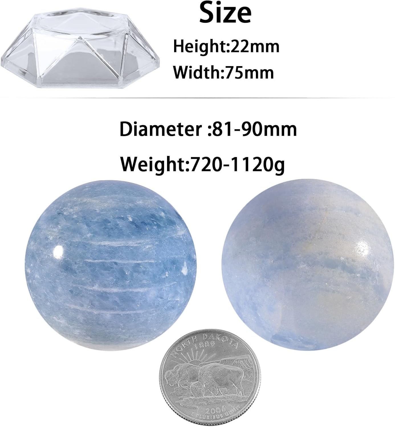 Sportmusies Natural Blue Celestite Stone Sphere with Acrylic Stand, Polished Crystal Ball Decoration for Home & Office