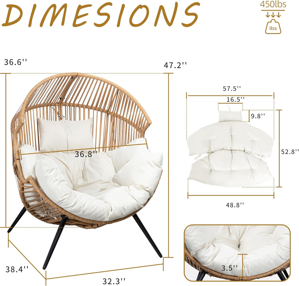 Shintenchi Wicker Egg Chair Outdoor Rattan Patio Chair with Cushion,Oversized Patio Lounge Chairs with Cushion Egg Basket Chair, Egg Seat for Indoor Living Room Bedroom Outside Patio Backyard Balcony