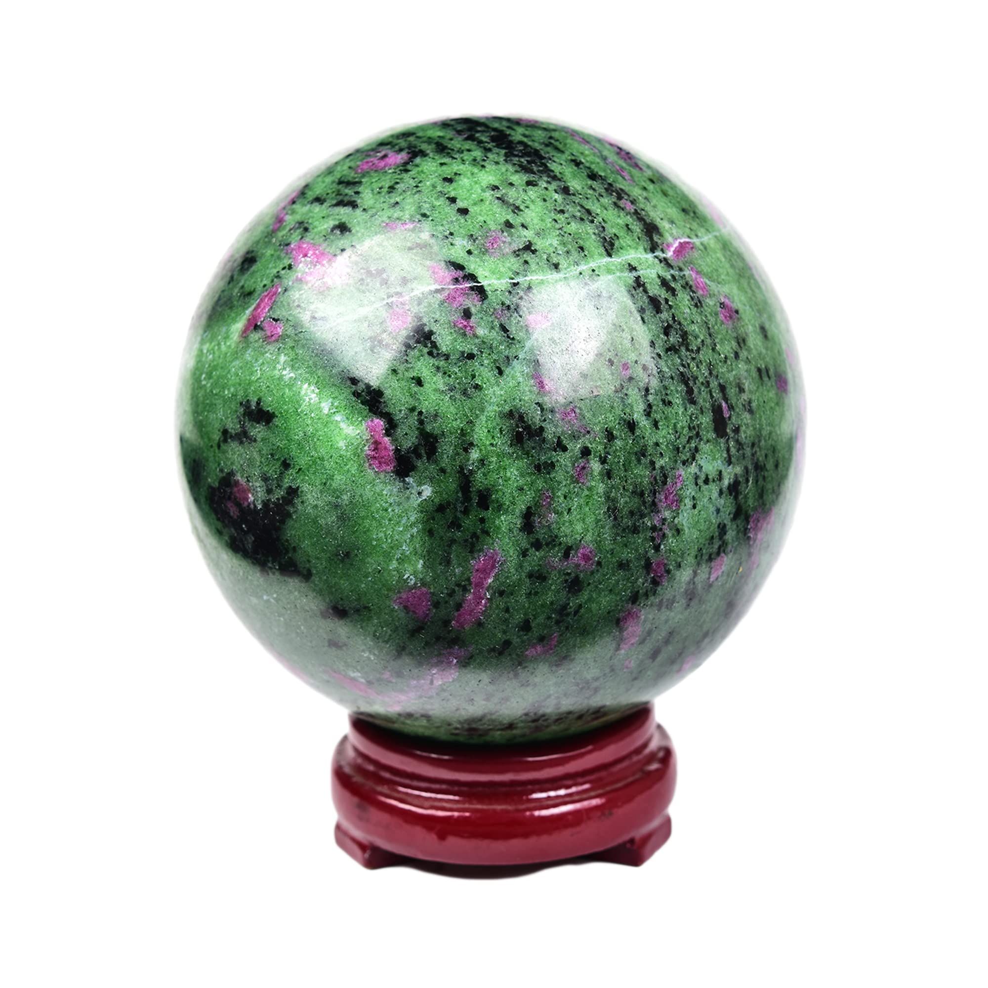 JIC Gem Natural Amazonite Crystal Sphere with Wood Stand Gemstone Sphere,Polished Healing Energy Mineral Gemstone Balls for Reiki Chakra Decoration Fengshui (60-70mm)