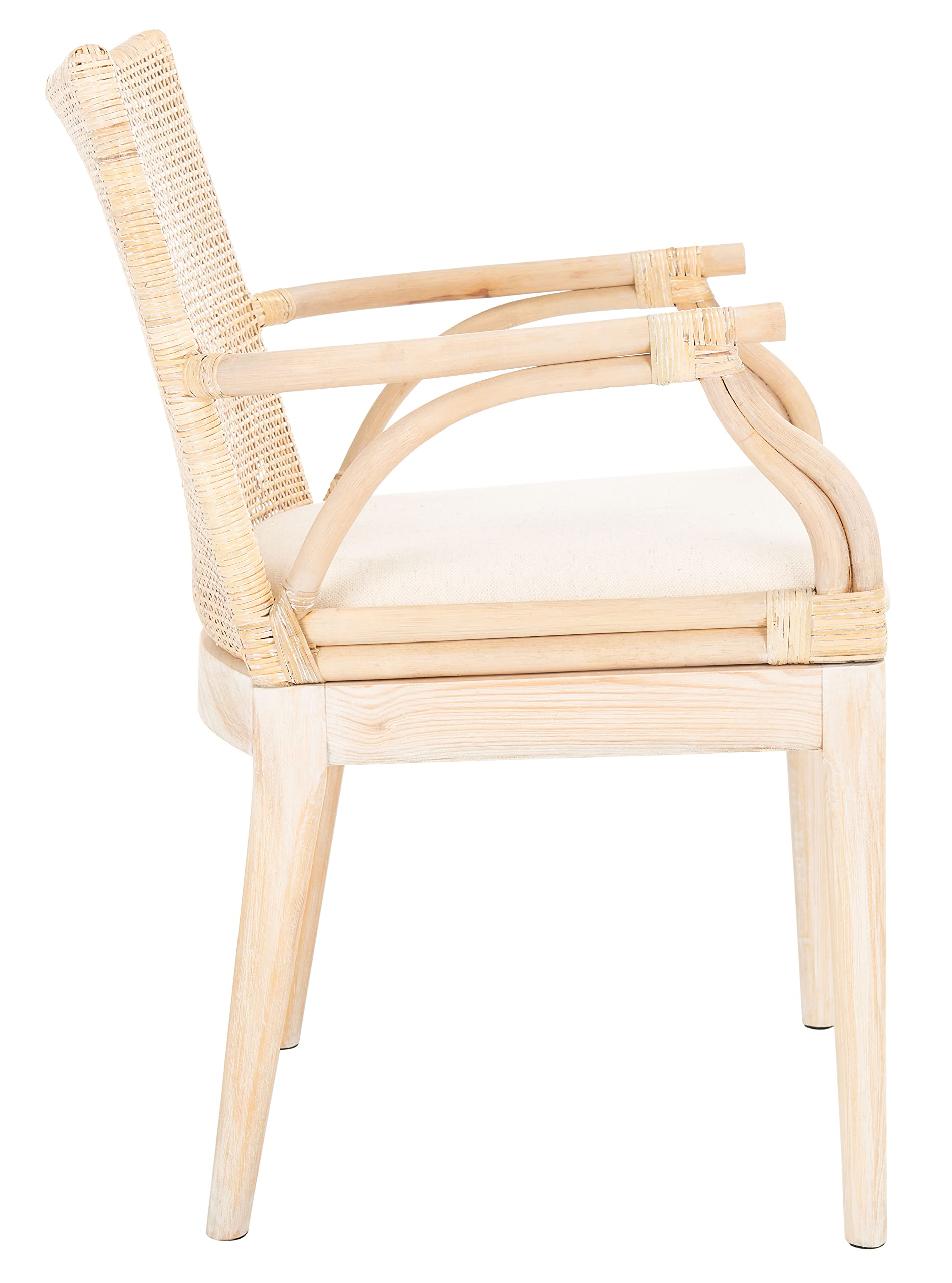 SAFAVIEH Furniture - Gianni Rattan Arm Chair - Brown & Black - Solid Wood - Coastal Open-Arm Design - Ideal for Living Room, Sunroom, Bedroom, 19.8" Seat Height (SEA4011A)