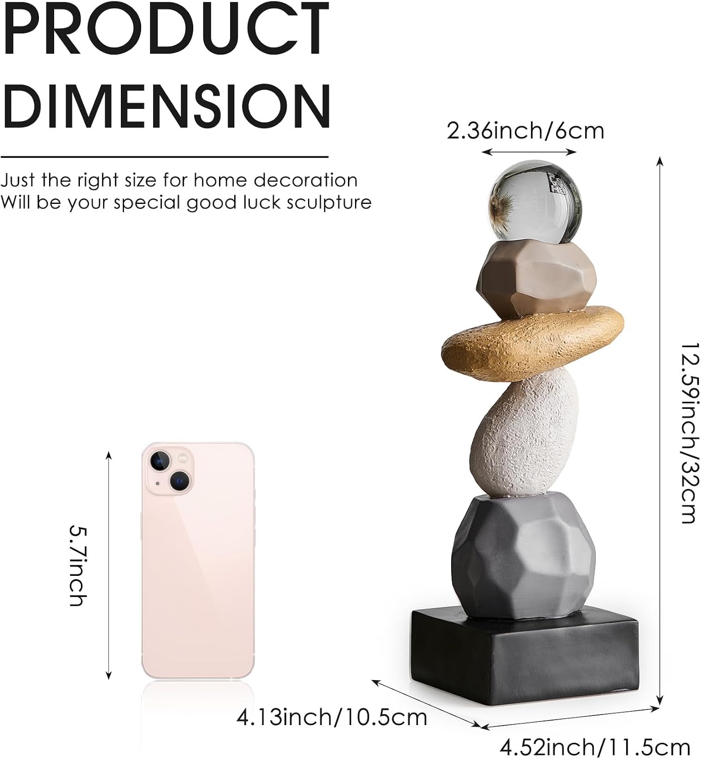 Modern Statue for Living Room Table Decor, Resin Stone Sculpture for Coffee Table Decorations, Colorful Sculptures Home Décor Accents for Shelf Bookshelf, Gifts for Good Luck, Health, Strength