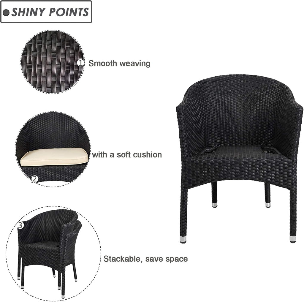 LUCKYERMORE Wicker Chair Patio Dining Chairs Outdoor Garden Lawn Wicker with Soft Cushion,Wicker Arm Chairs,Rattan Plastic Chairs,Home Furniture Stackable Rattan Dining Chair,Black