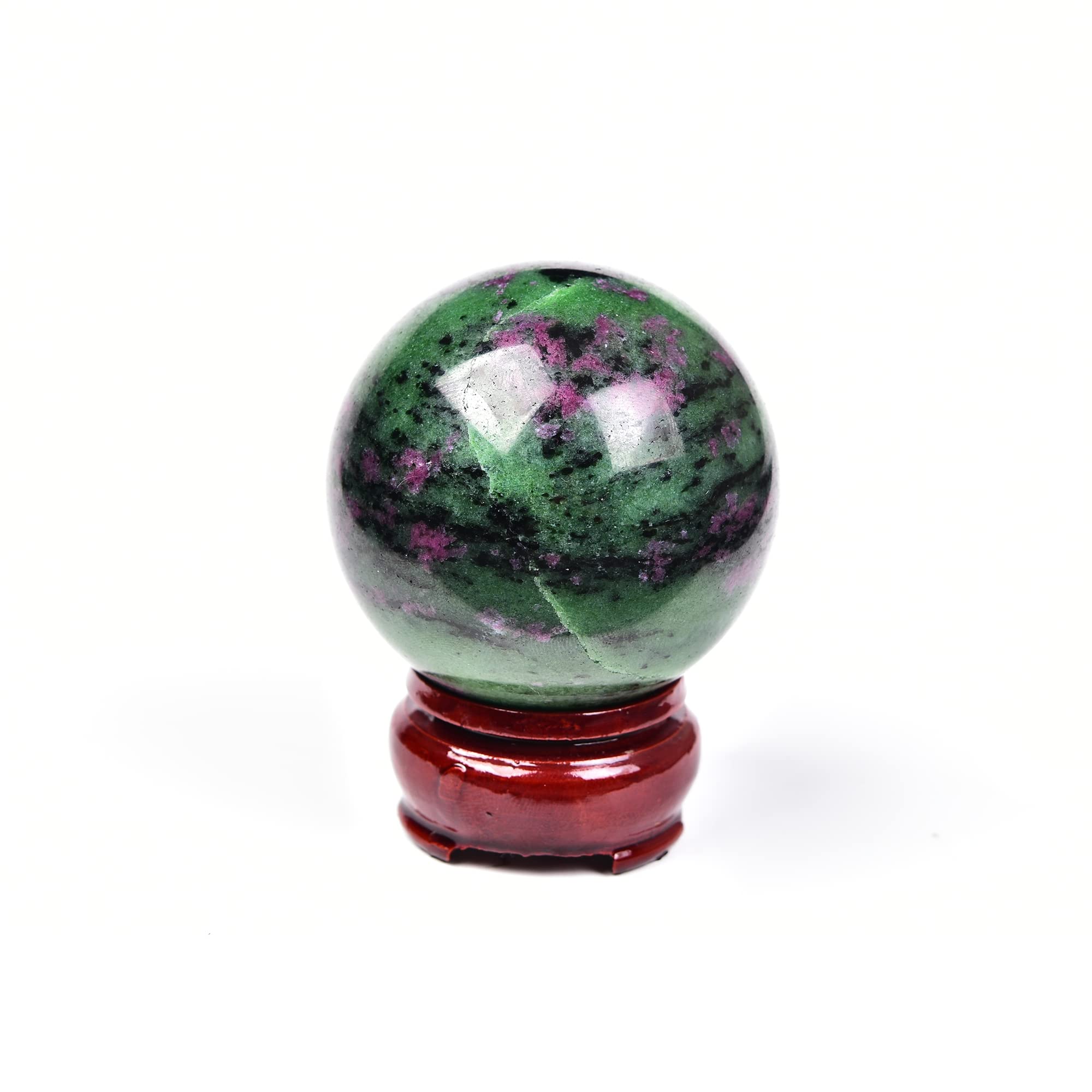 JIC Gem Natural Amazonite Crystal Sphere with Wood Stand Gemstone Sphere,Polished Healing Energy Mineral Gemstone Balls for Reiki Chakra Decoration Fengshui (60-70mm)