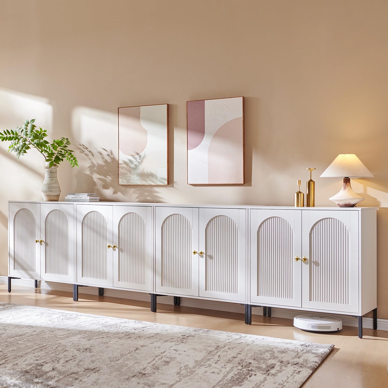 IFBUY Modern Sideboard Buffet Cabinet, 34" Tall Fluted Arched Buffet Cabinet with Storage and Adjustable Shelves, Wooden Modular Coffee Bar Cabinets for Kitchen, Entryway, Natural