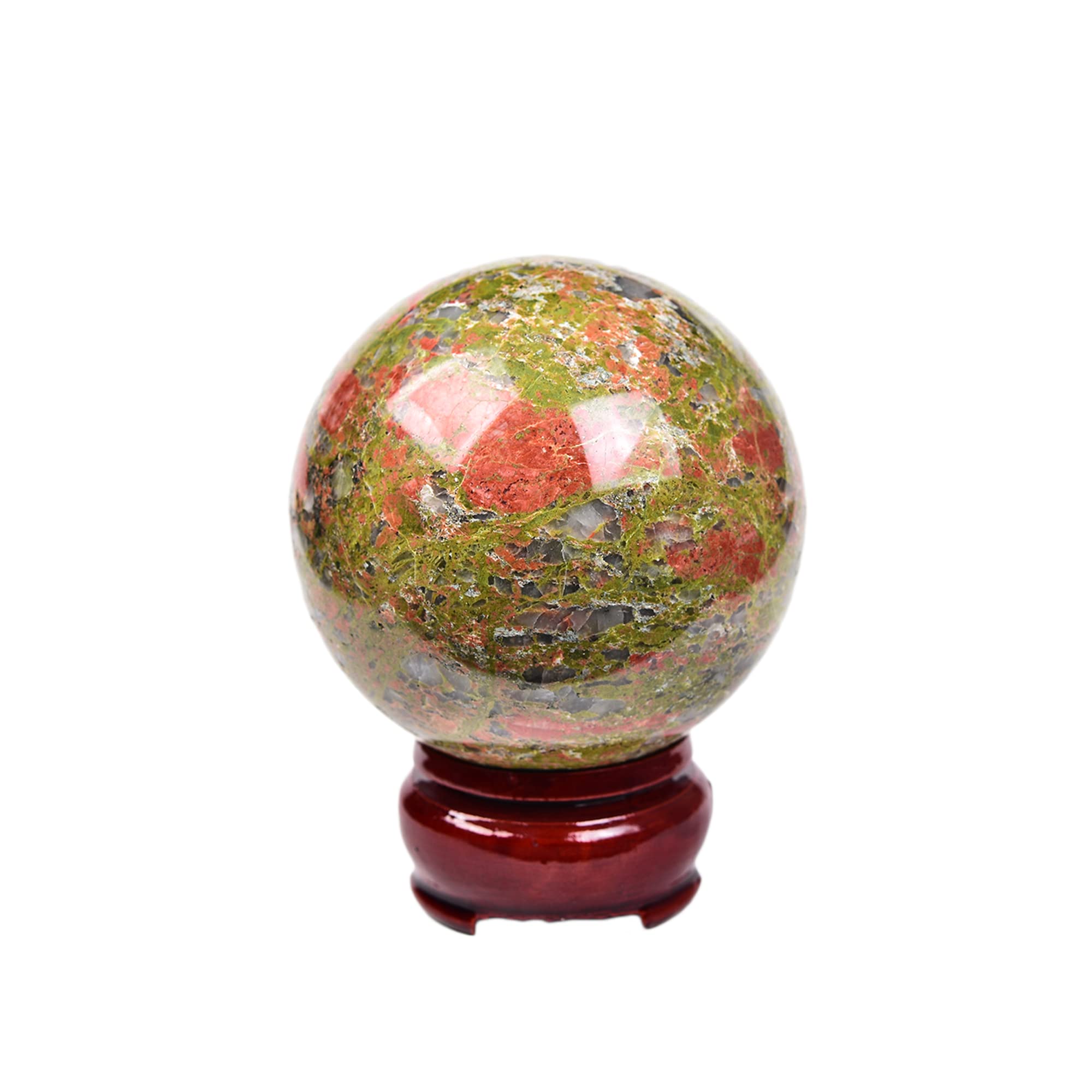 JIC Gem Natural Amazonite Crystal Sphere with Wood Stand Gemstone Sphere,Polished Healing Energy Mineral Gemstone Balls for Reiki Chakra Decoration Fengshui (60-70mm)