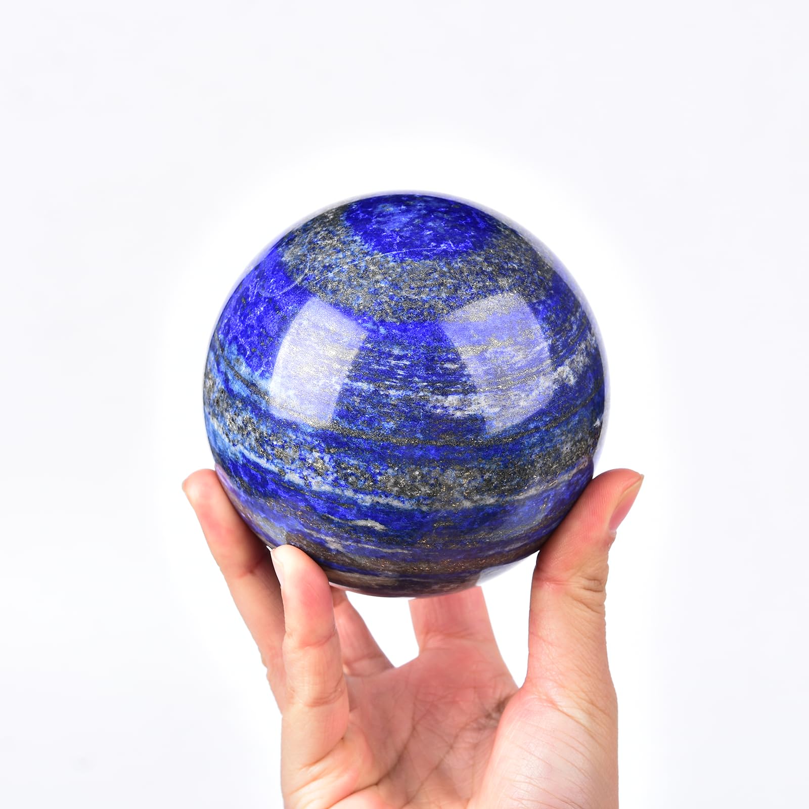JIC Gem Natural Amazonite Crystal Sphere with Wood Stand Gemstone Sphere,Polished Healing Energy Mineral Gemstone Balls for Reiki Chakra Decoration Fengshui (60-70mm)