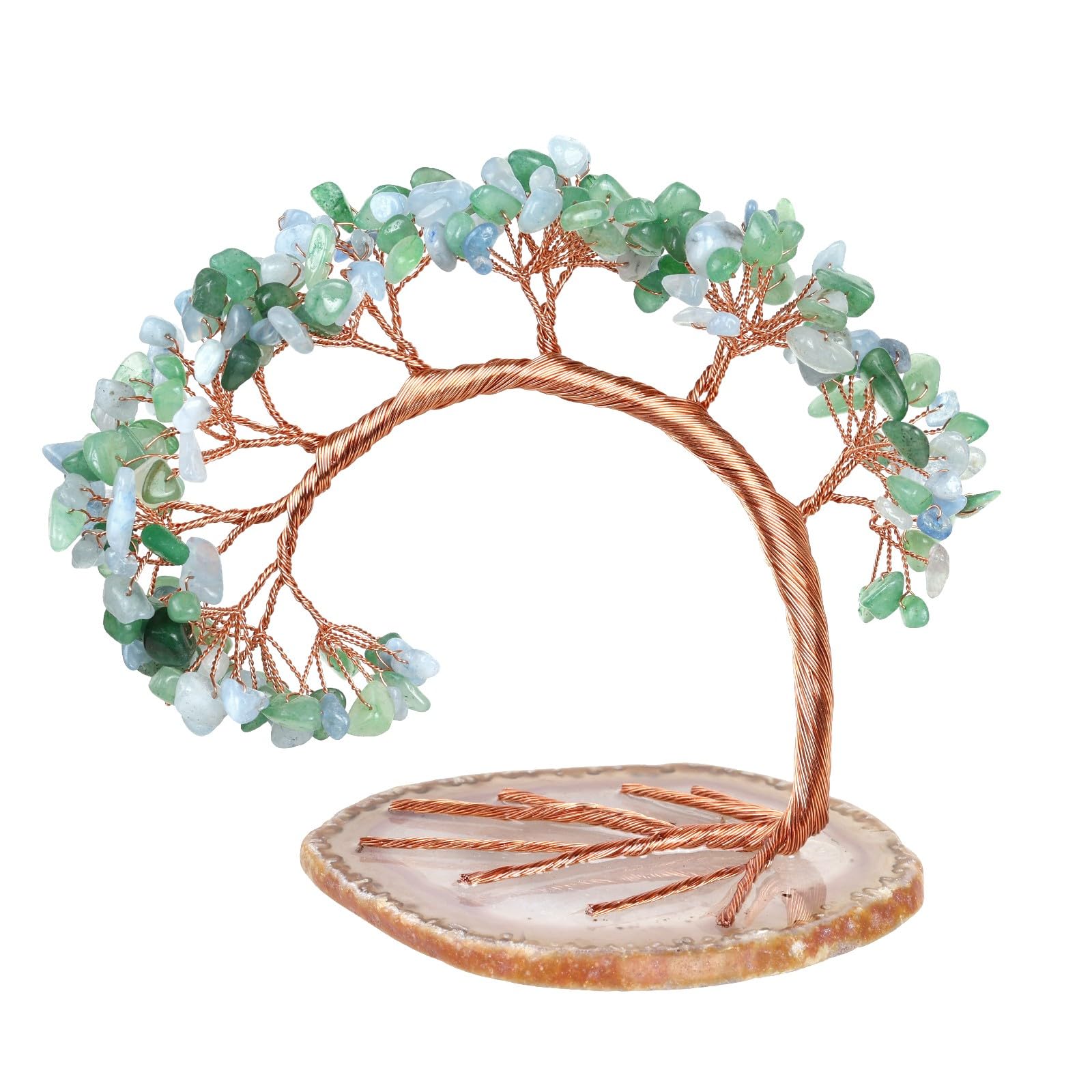 Handmade Fluorite Crystal Tree on Agate Slice Base, Feng Shui Stone Money Tree Bonsai for Home Office Decoration, 4.5"-5.2"