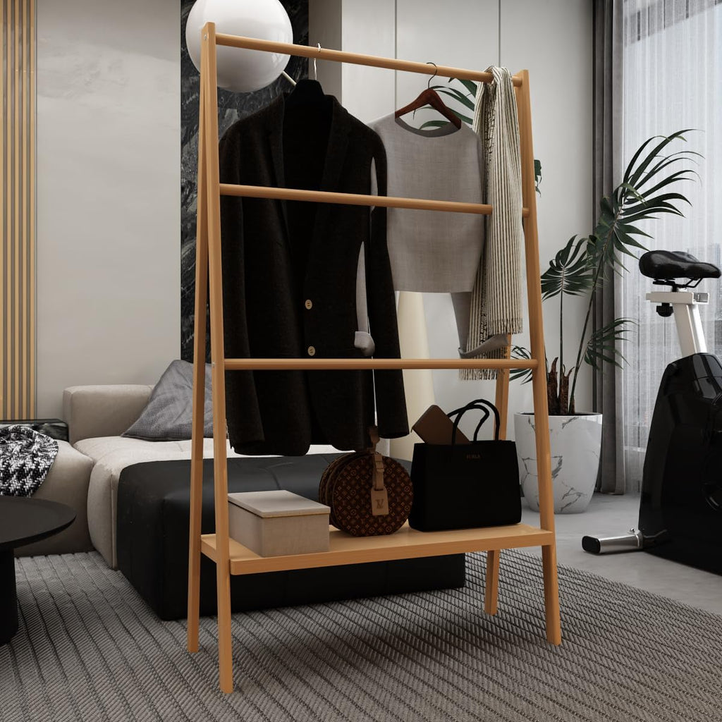 Handcrafted Bamboo Trapezoid Towel Rack with Storage Shelf - Indoor & Outdoor Use