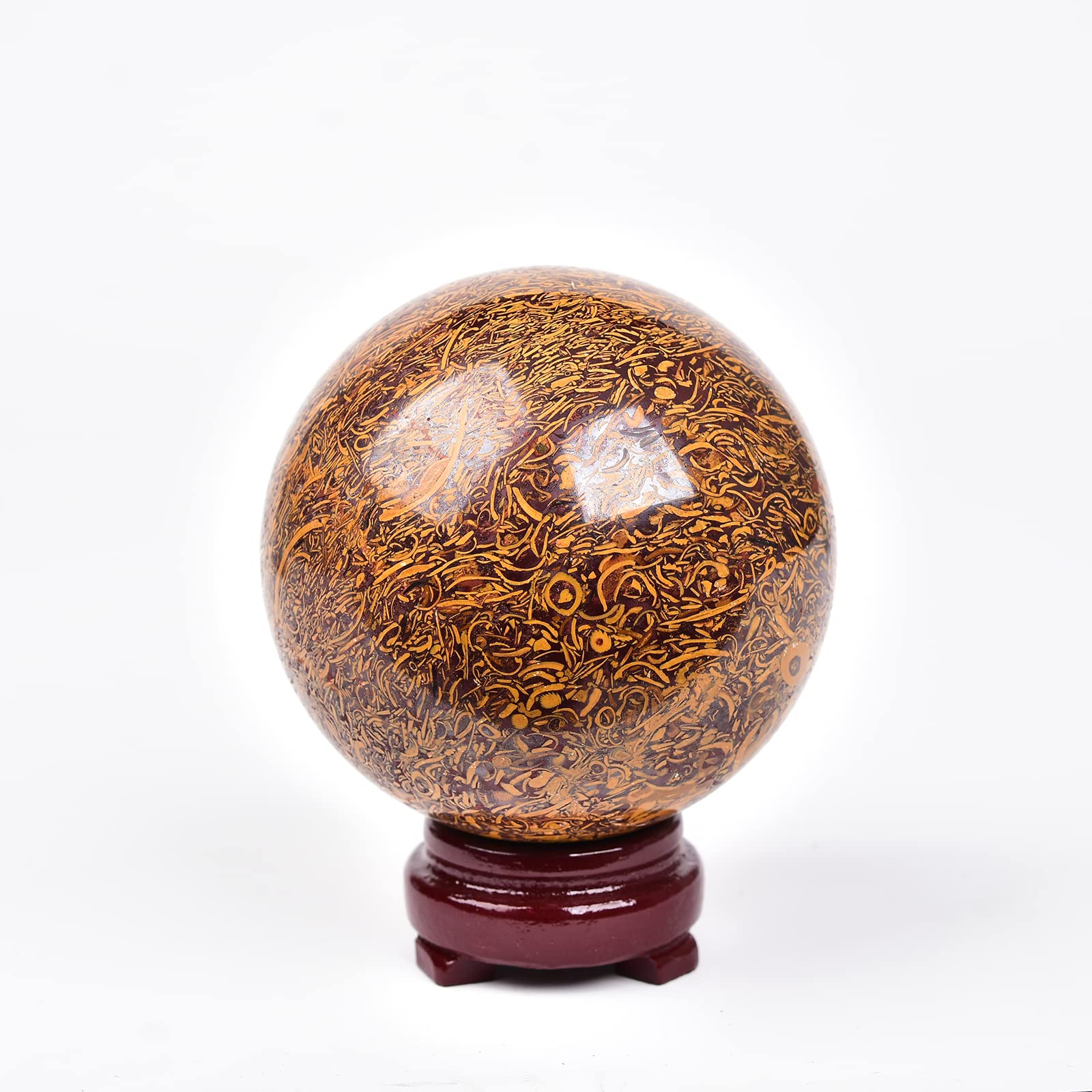 JIC Gem Natural Amazonite Crystal Sphere with Wood Stand Gemstone Sphere,Polished Healing Energy Mineral Gemstone Balls for Reiki Chakra Decoration Fengshui (60-70mm)