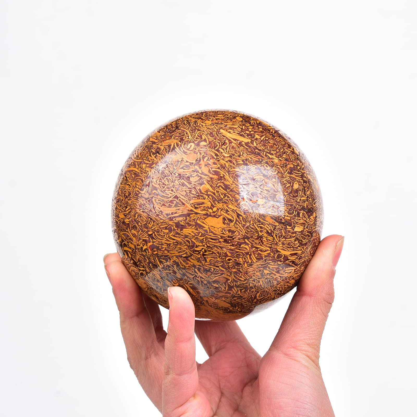 JIC Gem Natural Amazonite Crystal Sphere with Wood Stand Gemstone Sphere,Polished Healing Energy Mineral Gemstone Balls for Reiki Chakra Decoration Fengshui (60-70mm)