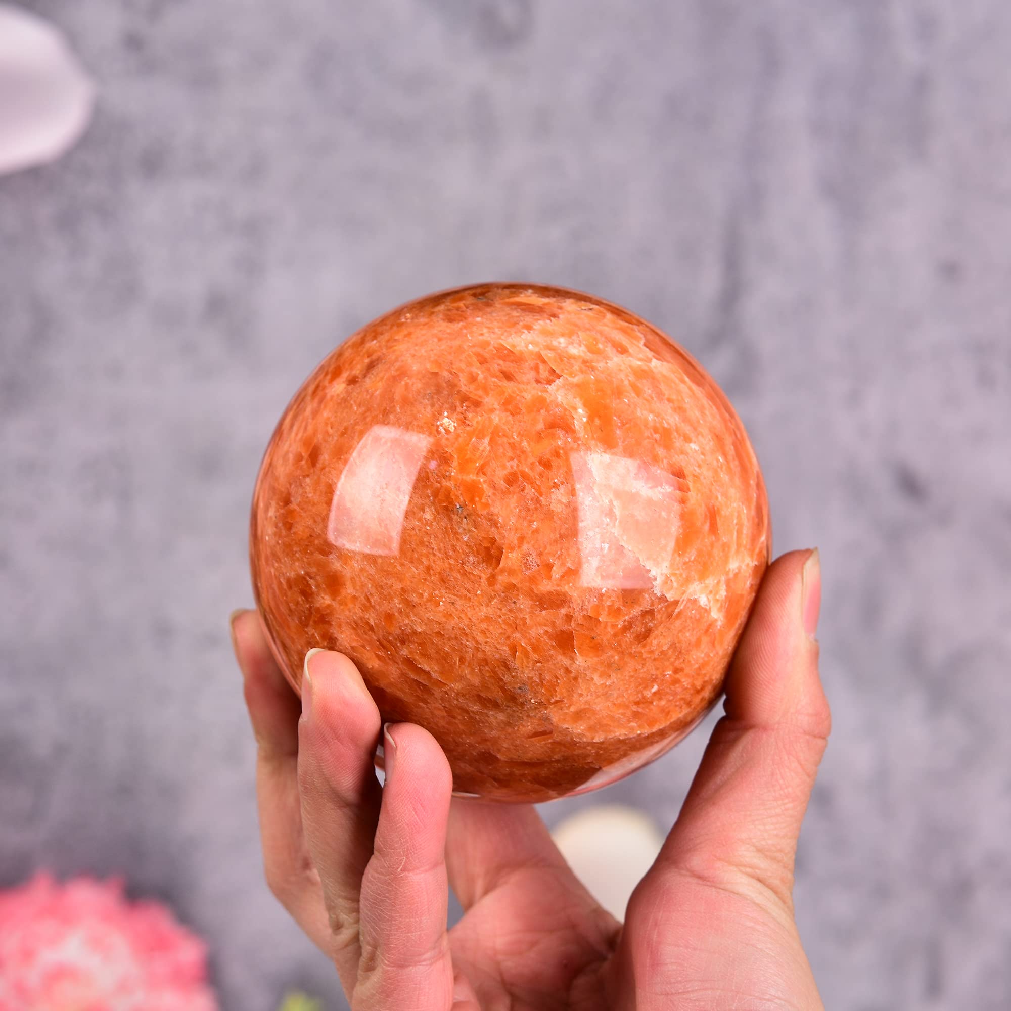 JIC Gem Natural Amazonite Crystal Sphere with Wood Stand Gemstone Sphere,Polished Healing Energy Mineral Gemstone Balls for Reiki Chakra Decoration Fengshui (60-70mm)