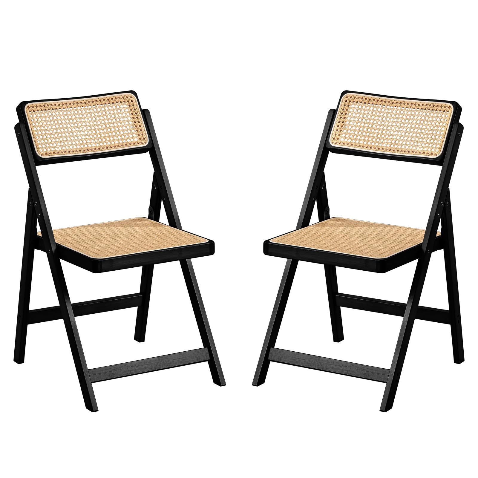 Furlide Rattan Dining Chairs Set of 2, Mid-Century Accent Armchair, Wicker Chair, Outdoor Bamboo Chair for Dining Room, Living Room, Bedroom, Kitchen, Walnut