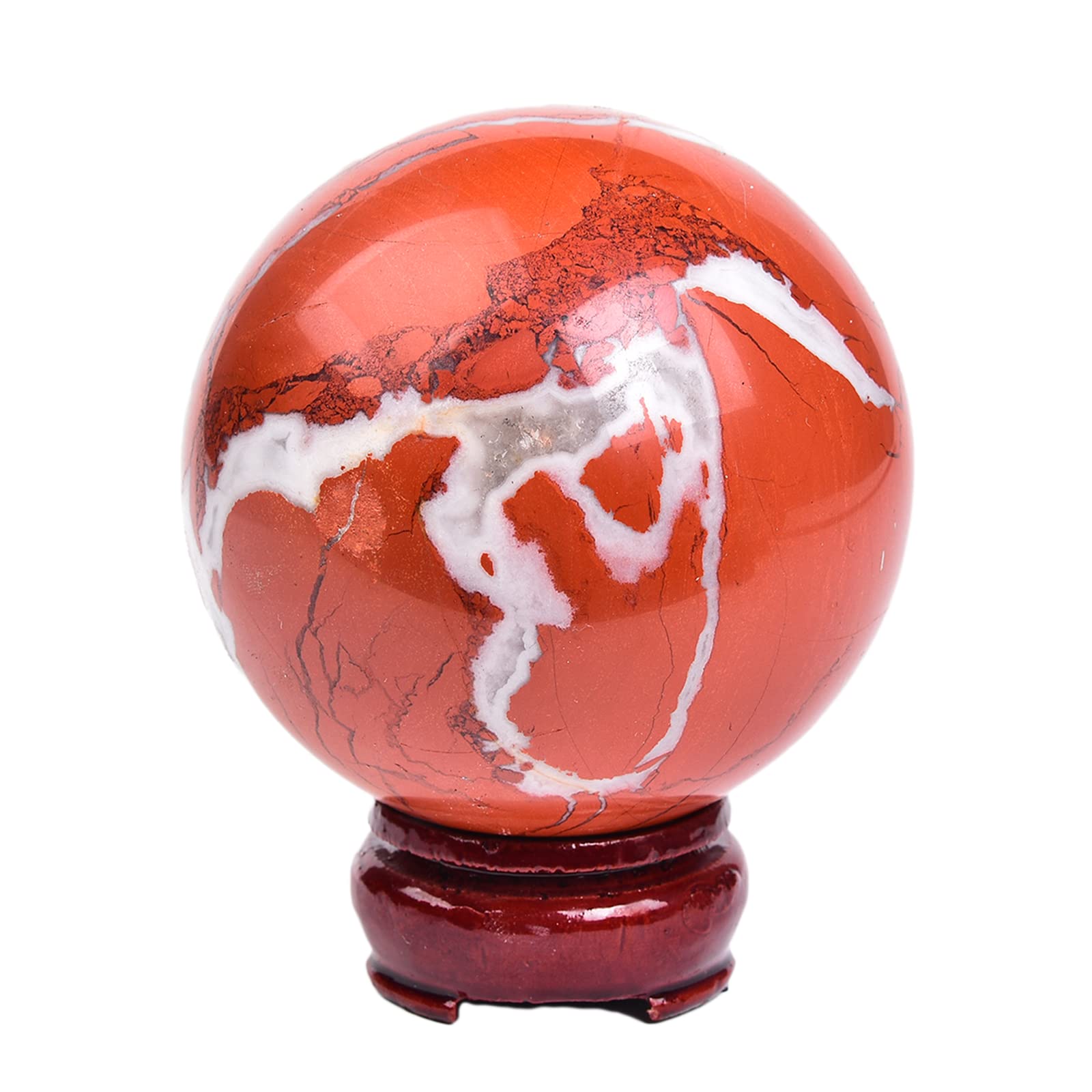 JIC Gem Natural Amazonite Crystal Sphere with Wood Stand Gemstone Sphere,Polished Healing Energy Mineral Gemstone Balls for Reiki Chakra Decoration Fengshui (60-70mm)