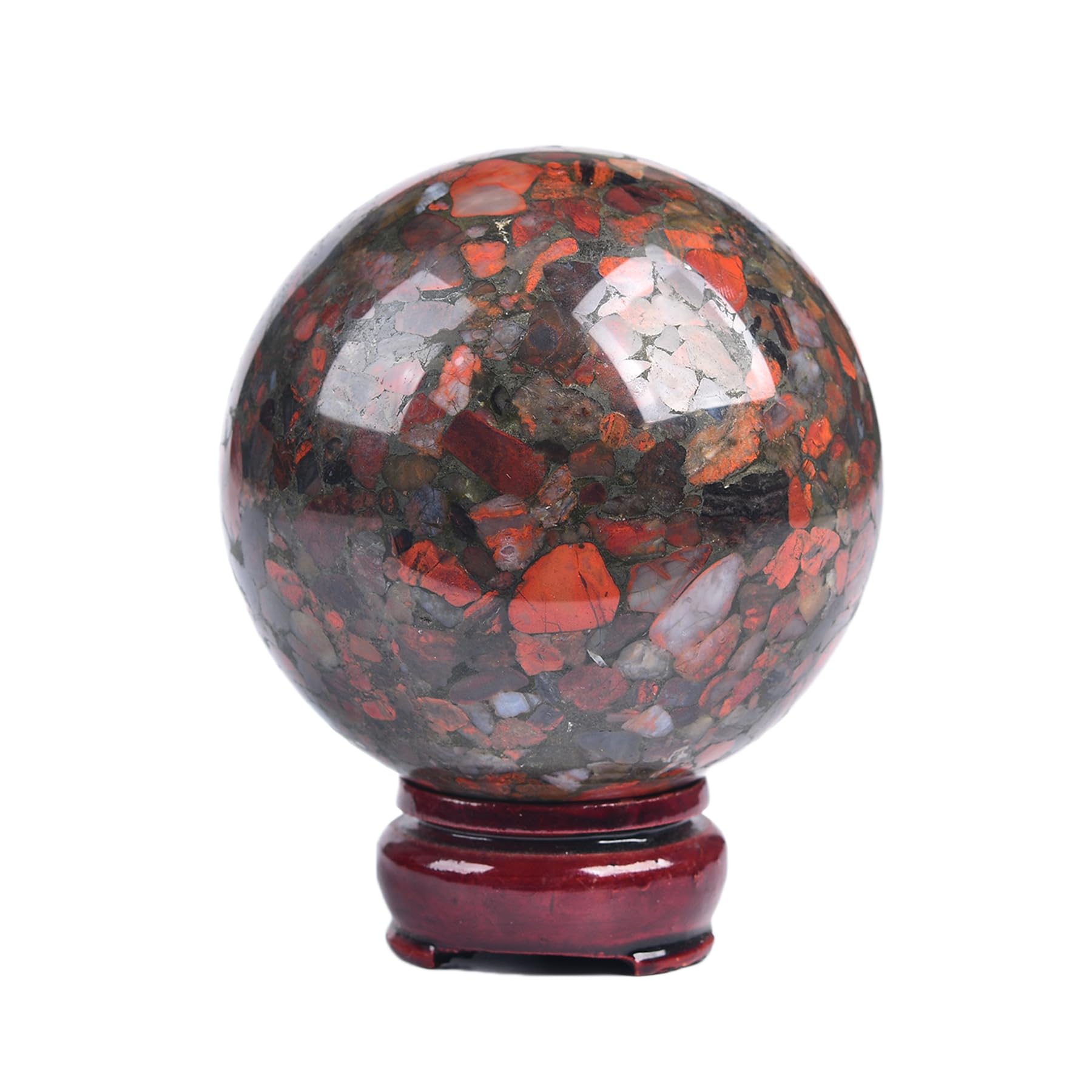 JIC Gem Natural Amazonite Crystal Sphere with Wood Stand Gemstone Sphere,Polished Healing Energy Mineral Gemstone Balls for Reiki Chakra Decoration Fengshui (60-70mm)