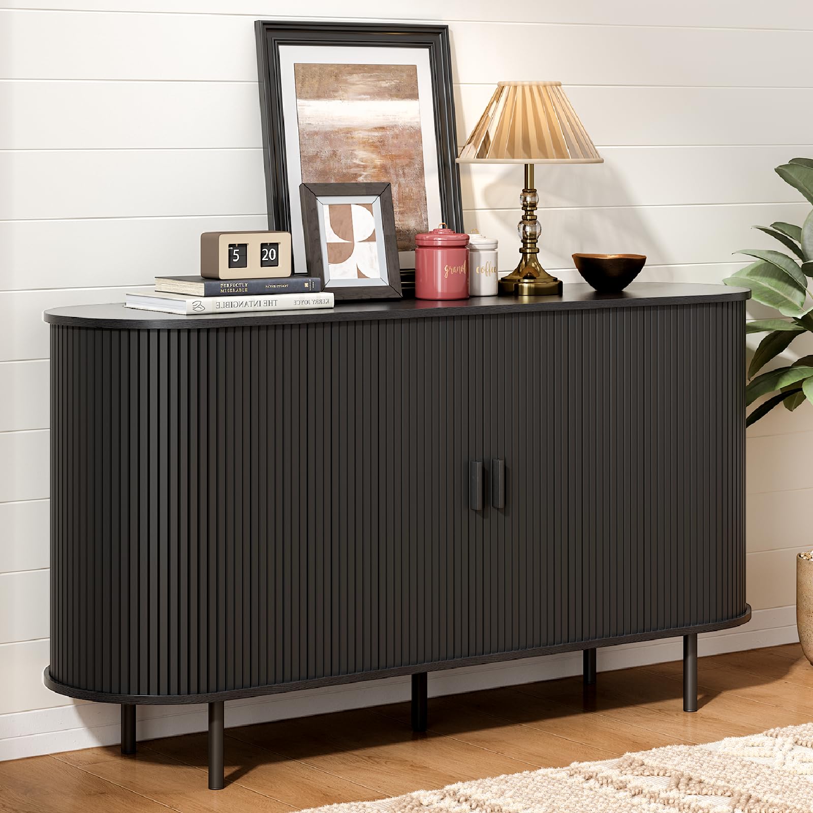 ONBRILL 31.5" Sideboard Buffet Cabinet with Storage, Storage Cabinet with Sliding Door & Adjustable Shelf, Modern Accent Coffee Bar Console Table for Kitchen, Entryway, Walnut