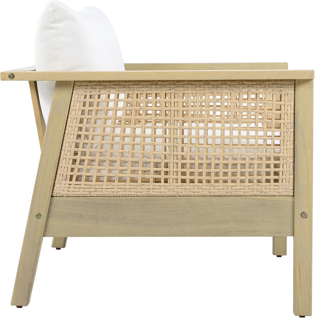 Light Teak Finish Single Patio Club Chair Waterproof Removable Cushion