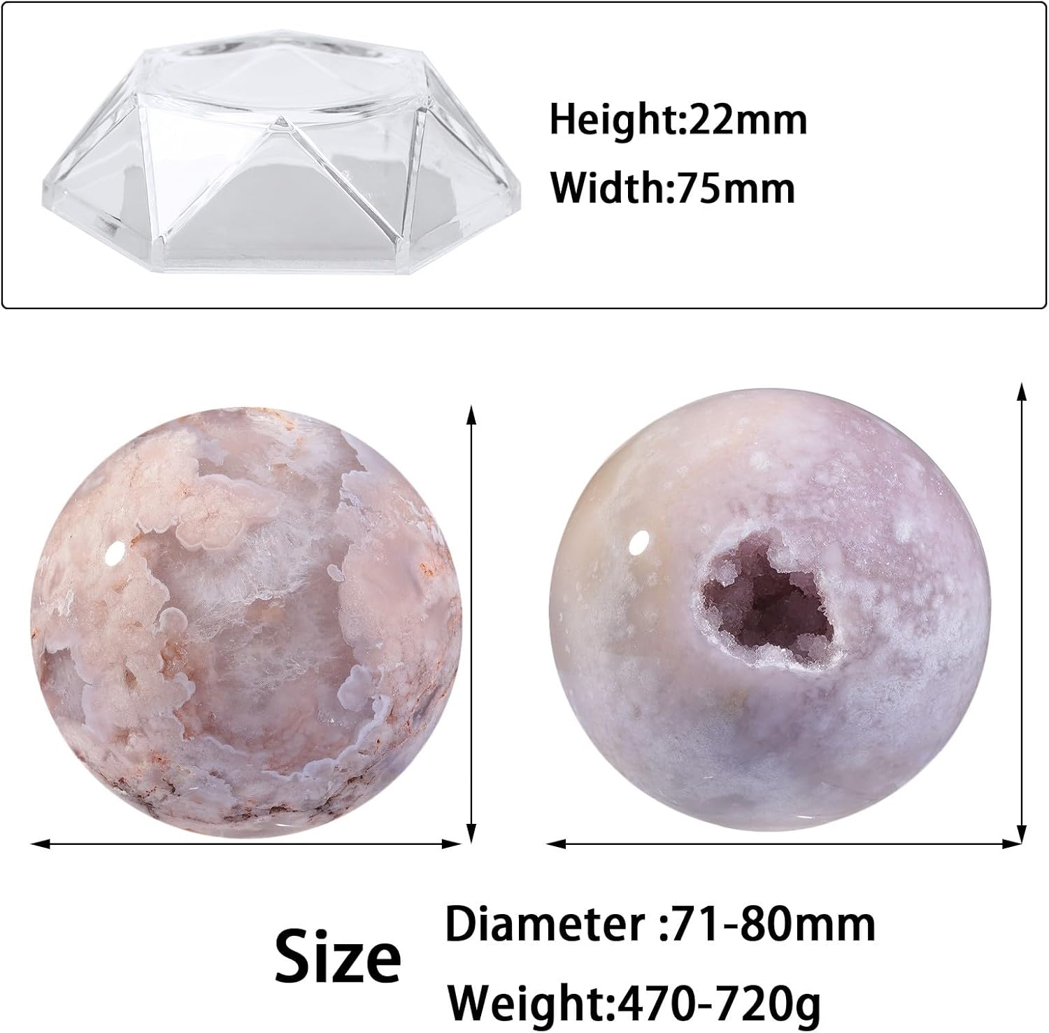 Sportmusies Natural Cherry Blossom Agate Stone Sphere with Acrylic Stand, Polished Crystal Ball Decoration for Home & Office, 2.76-3.15 inches