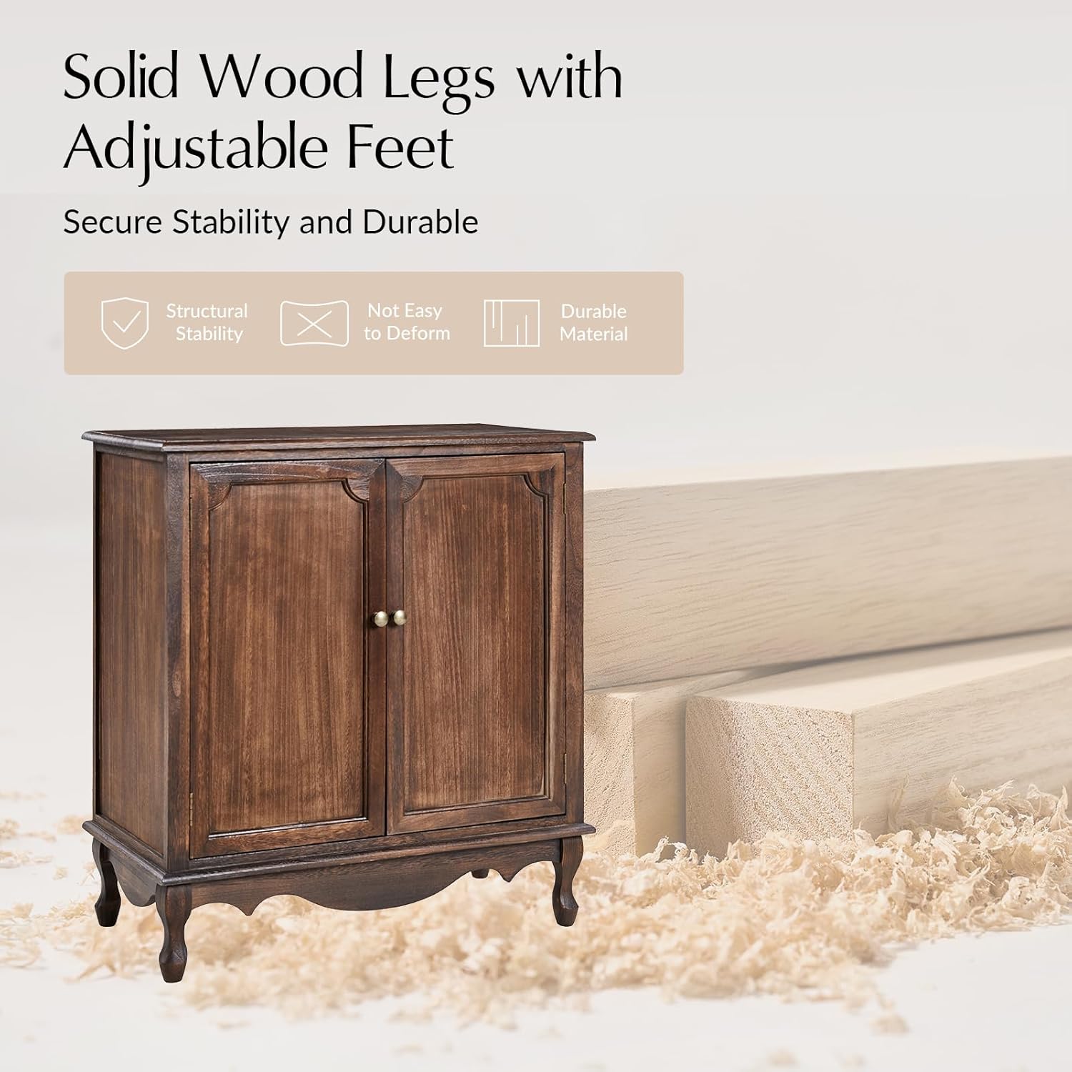 Solid Wood Sideboard with Adjustable Feet, 2 Shelves Storage Accent Cabinet with Double Doors, Farmhouse Buffet for Living Room, Dining Room & Entryway, Walnut