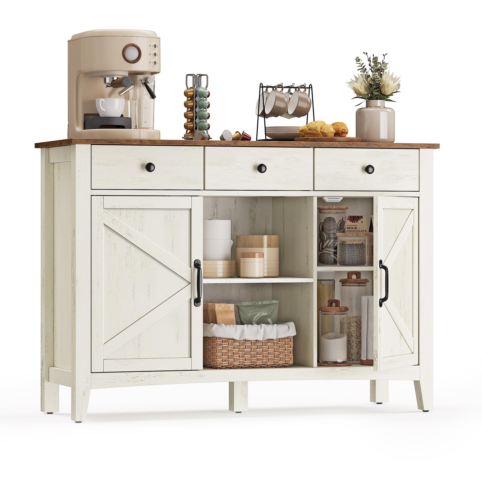 VASAGLE MAXE Collection - Buffet Cabinet, Fluted Console Cabinet, Sideboard with Adjustable Shelf, Mid Century Modern Buffet Table, 15.8 x 29.9 x 31.5 Inches, Oak Beige UBBK344Y01