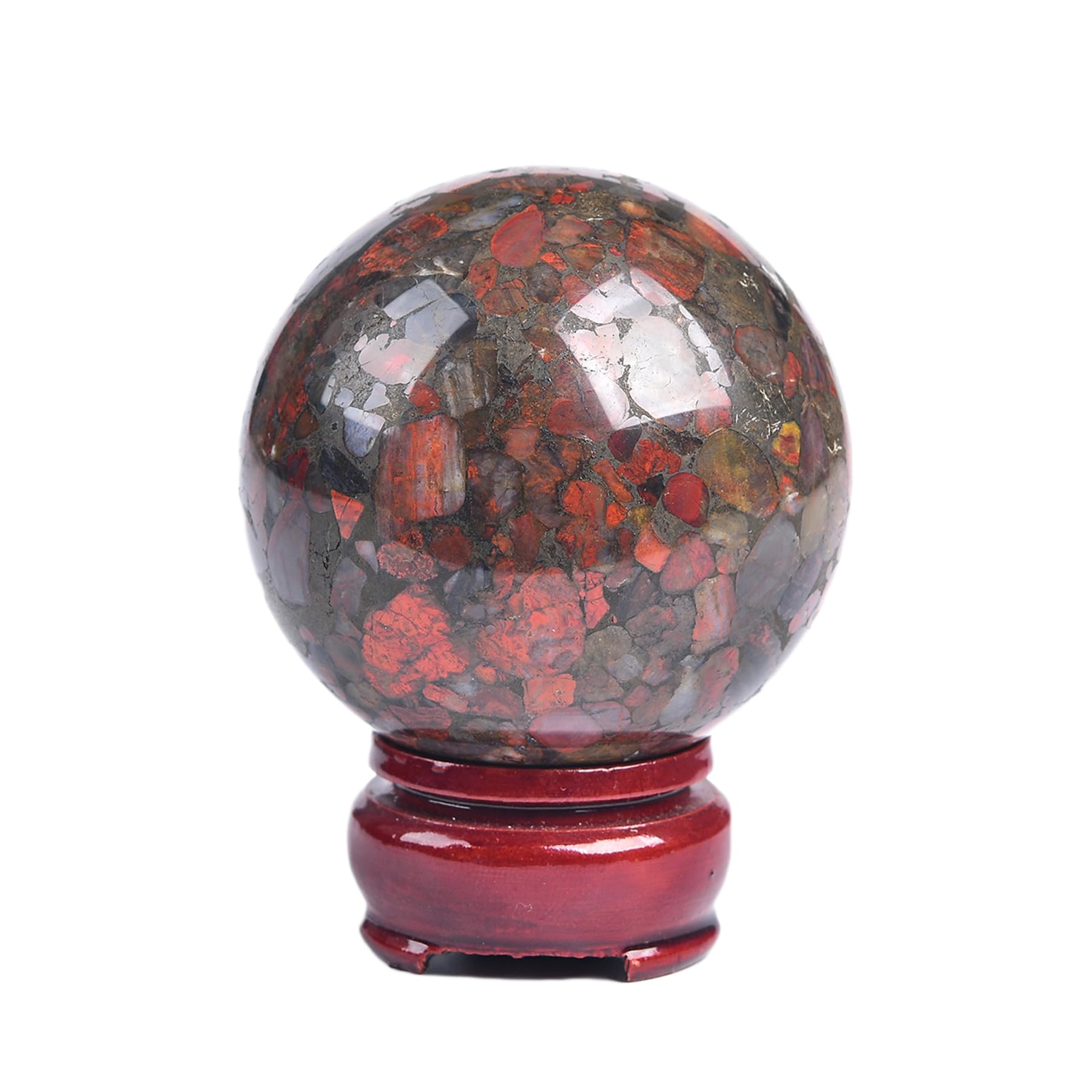 JIC Gem Natural Amazonite Crystal Sphere with Wood Stand Gemstone Sphere,Polished Healing Energy Mineral Gemstone Balls for Reiki Chakra Decoration Fengshui (60-70mm)