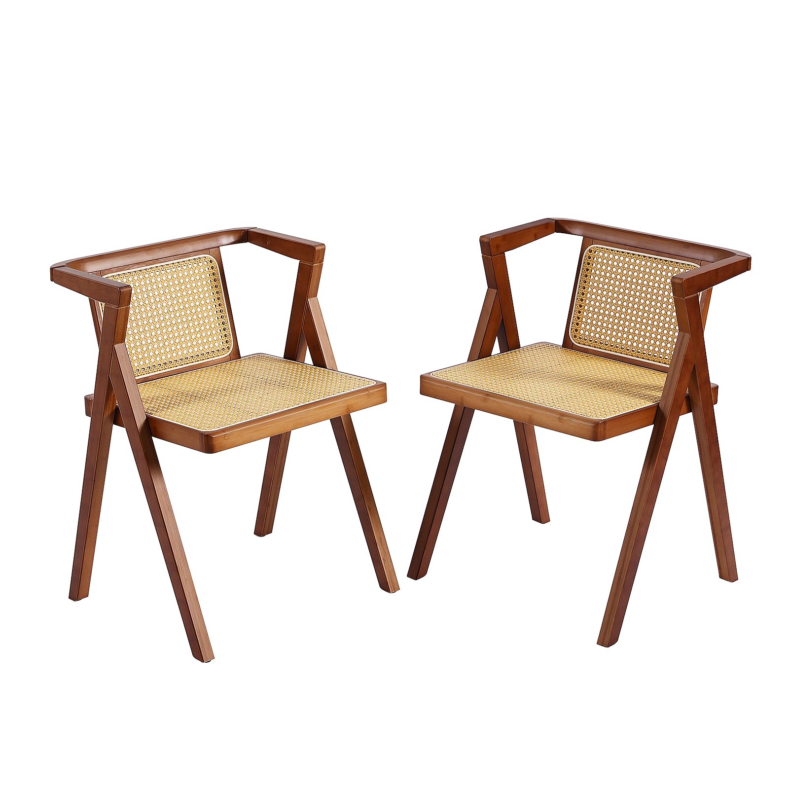 Furlide Rattan Dining Chairs Set of 2, Mid-Century Accent Armchair, Wicker Chair, Outdoor Bamboo Chair for Dining Room, Living Room, Bedroom, Kitchen, Walnut