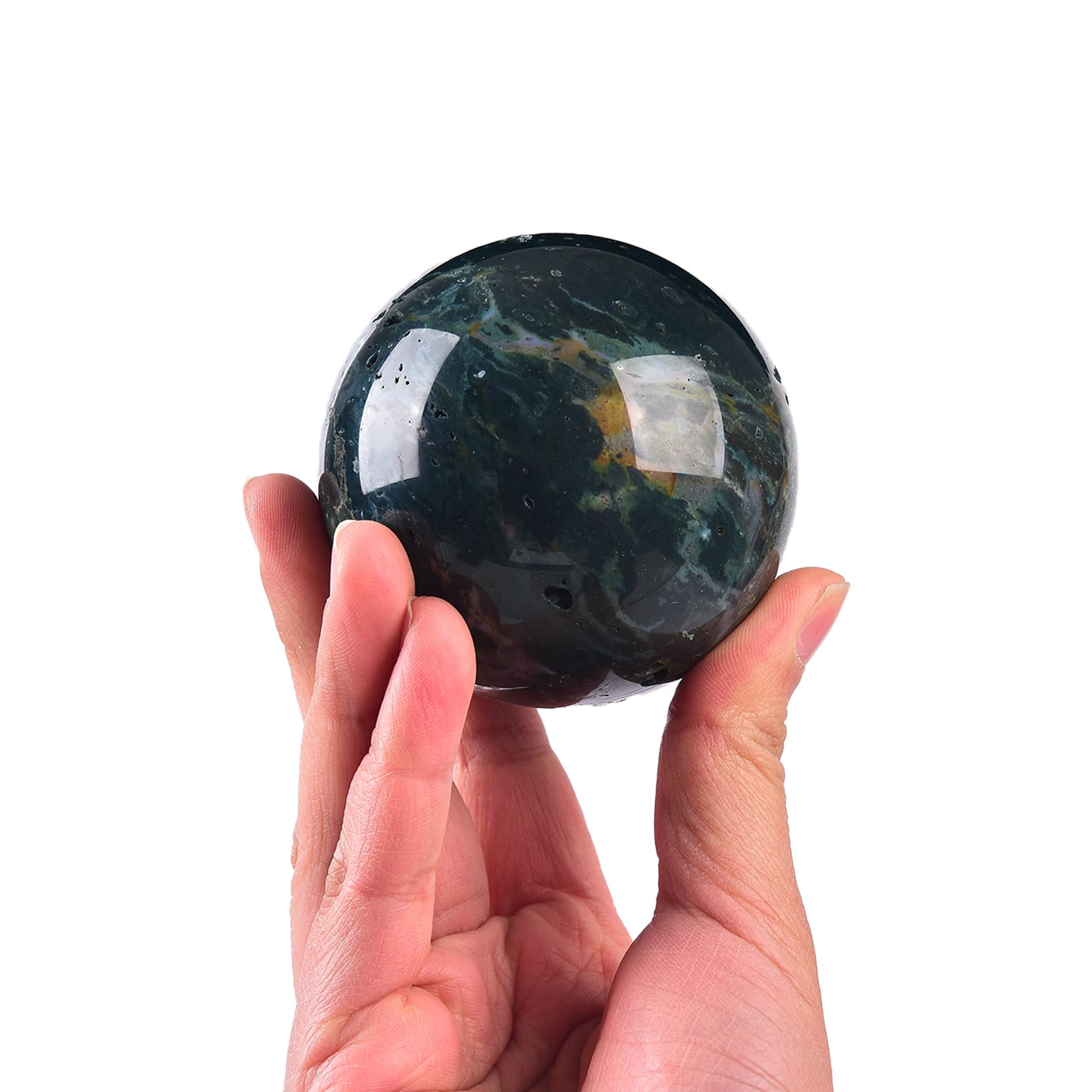 JIC Gem Natural Amazonite Crystal Sphere with Wood Stand Gemstone Sphere,Polished Healing Energy Mineral Gemstone Balls for Reiki Chakra Decoration Fengshui (60-70mm)